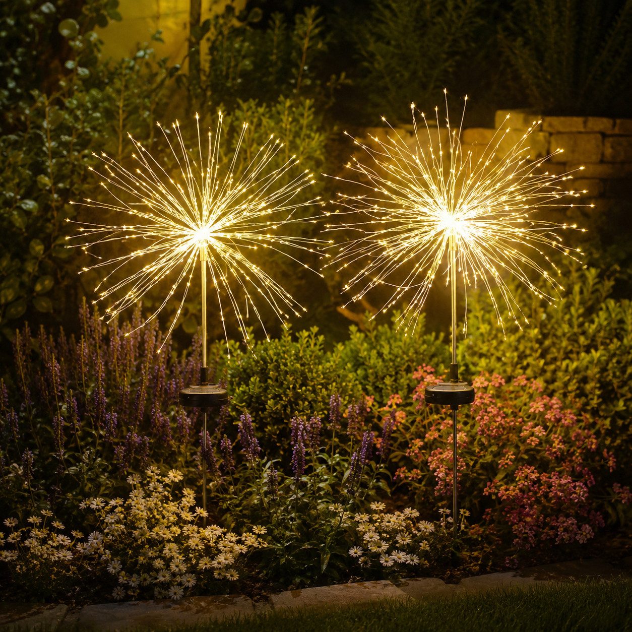 pedete LED Solarleuchte LED Solarleuchte Solarlampen Garten 120 LED Feuerwerk Solarleuchten, gartendeko, solarlampen für außen, Warmweiß, Tageslichtweiß, Leuchtmittel, Wetterfest Pusteblume Solarlampen 8 Modi mit Erdspieß