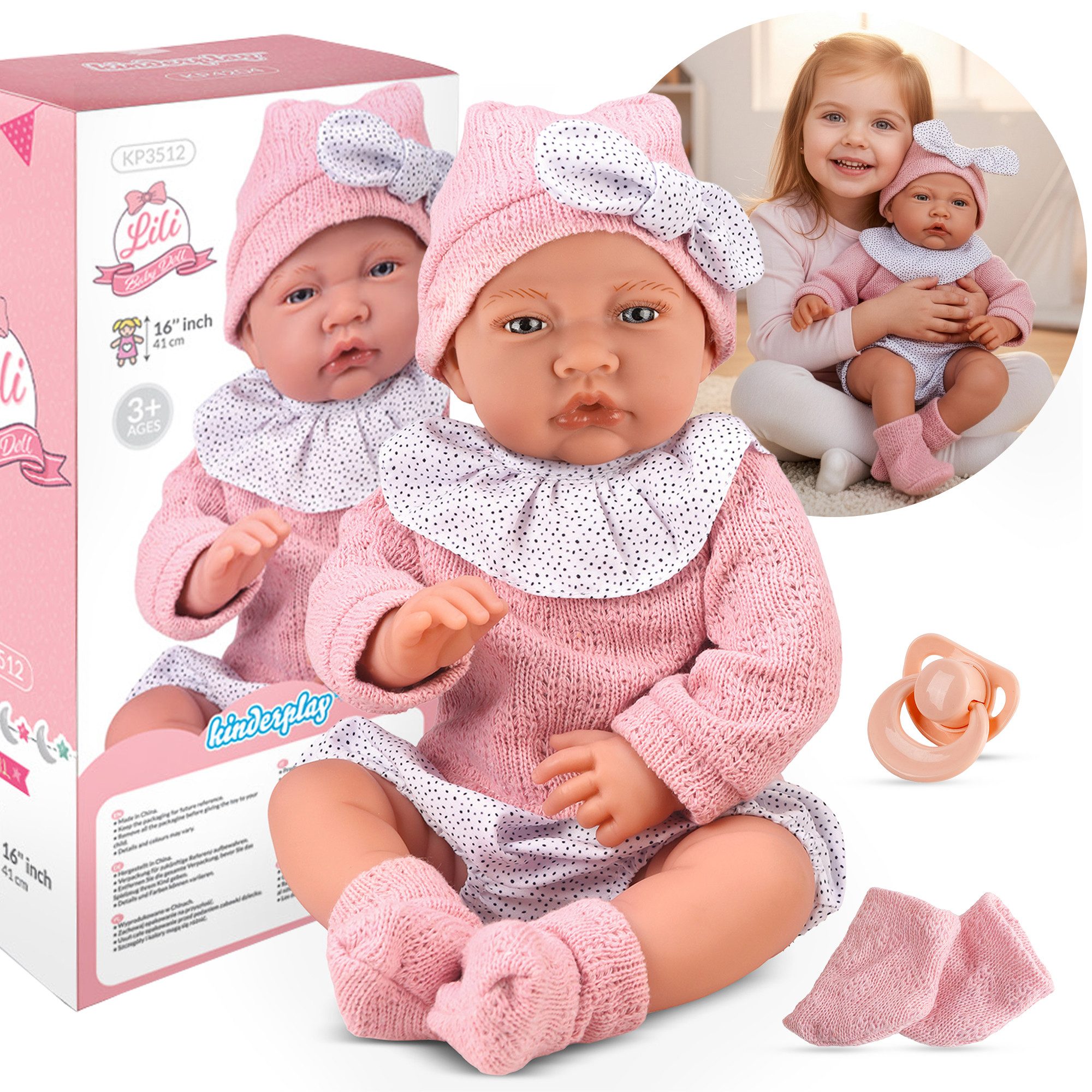 Kinderplay Dolls & Strollers Babypuppe Interaktive Babypuppe Lili 41 cm – realistisch – sprechend