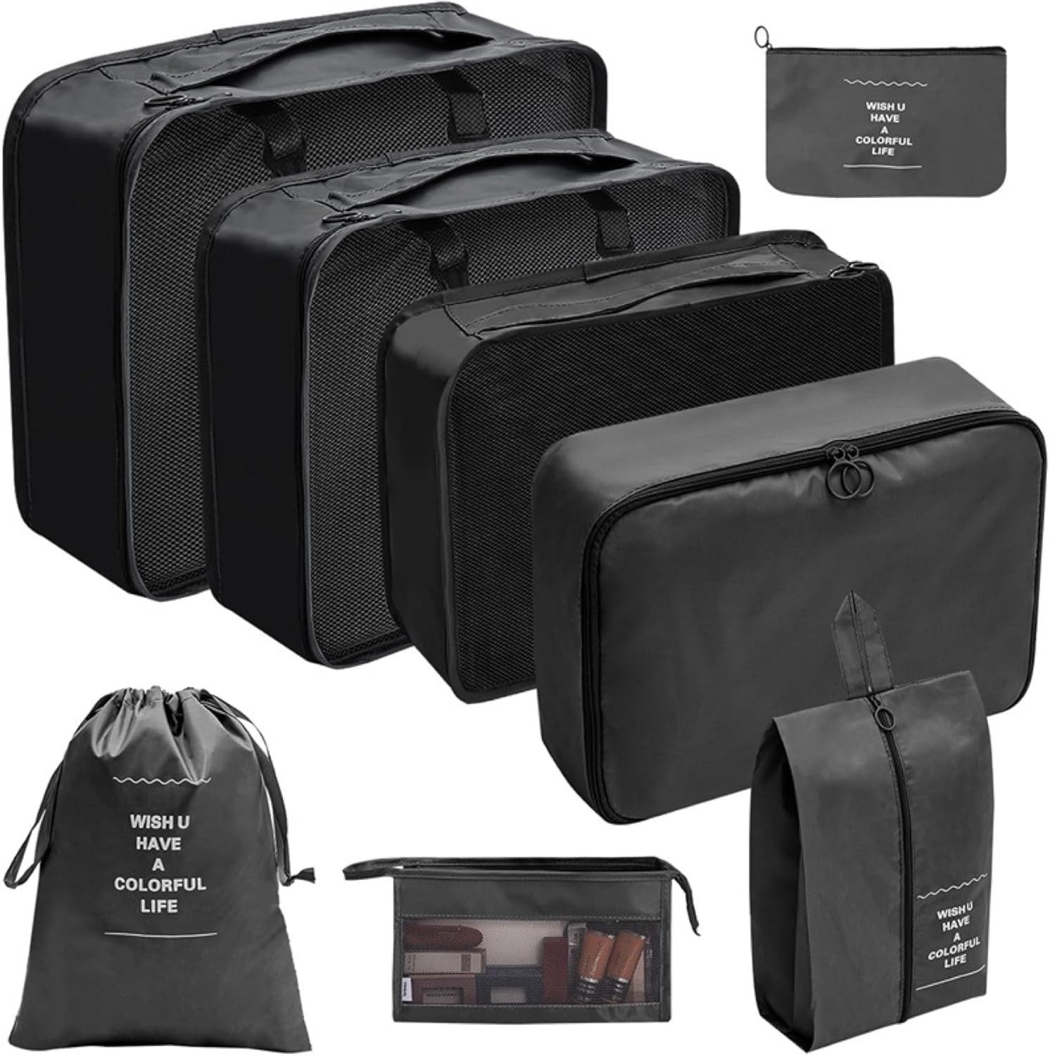 Travelfreund® Кейсы органайзеры 8er Set Кейсы органайзеры mit Kosmetiktasche und Packtaschen (Set, 8-tlg., 8x Packtaschen), Faltbar / Verstaubar / Wasserabweisend