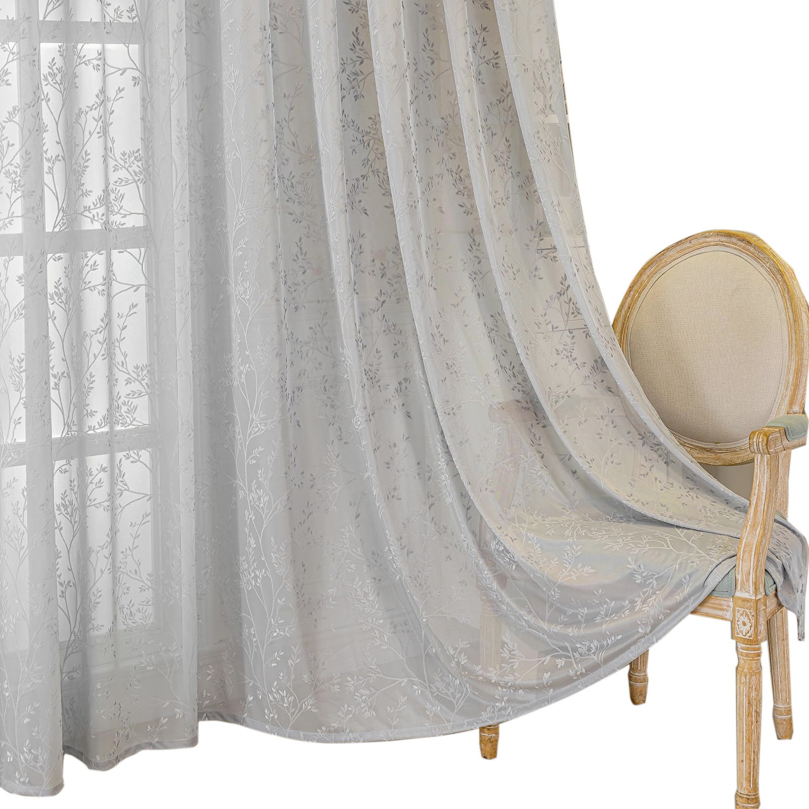 Agger Gardine Spitze Voile Gardinen,Jacquard-Vorhänge mit Metallösen 1 Artikel (1 St), Geeignet für Wohnzimmer/Schlafzimmer: Transparente Schiebegardinen