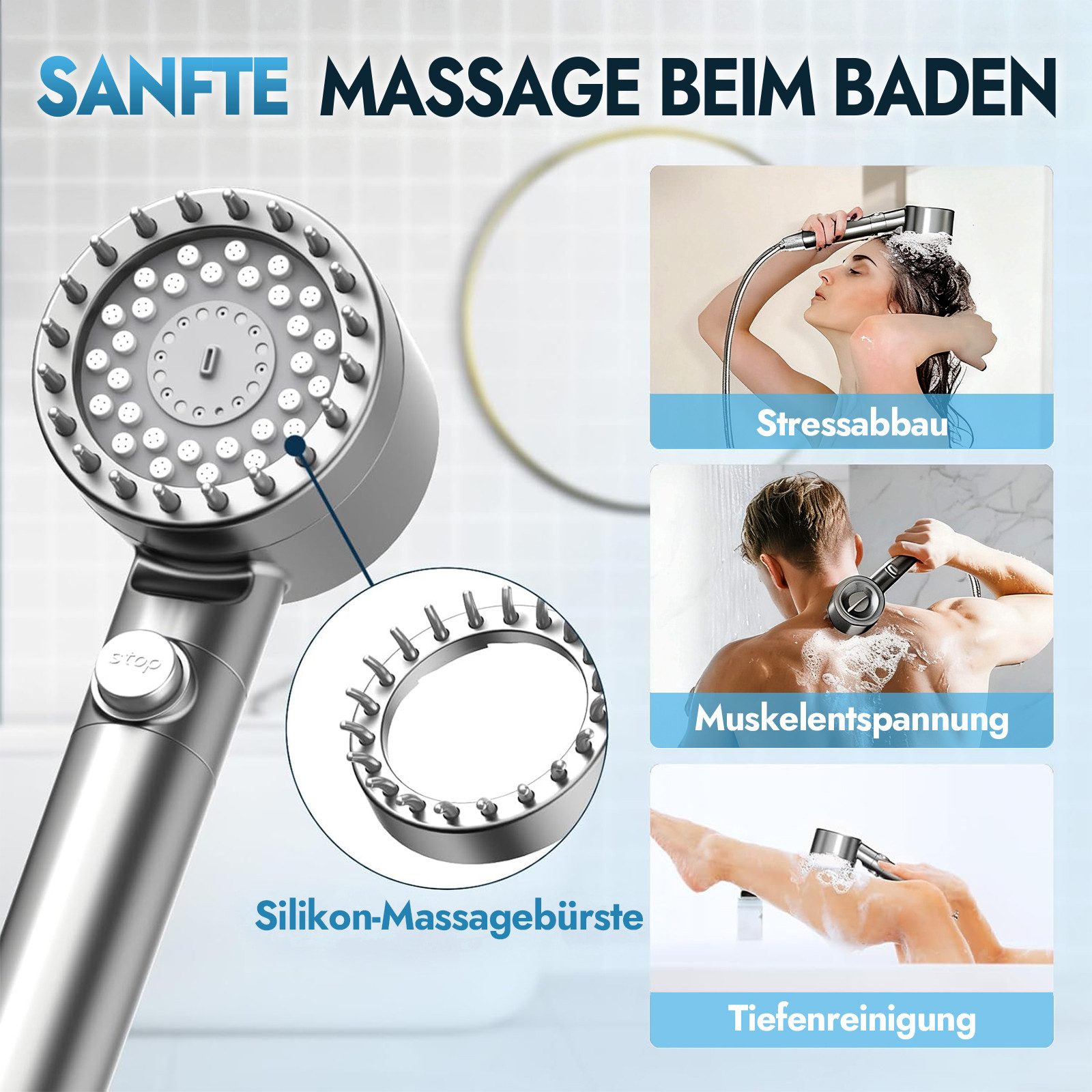 ANYSUN Handbrause Duschkopf mit Schlauch und Filter, Chromfarben Wassersparend Hochdruck Duschkopf mit 3 Strahlarten