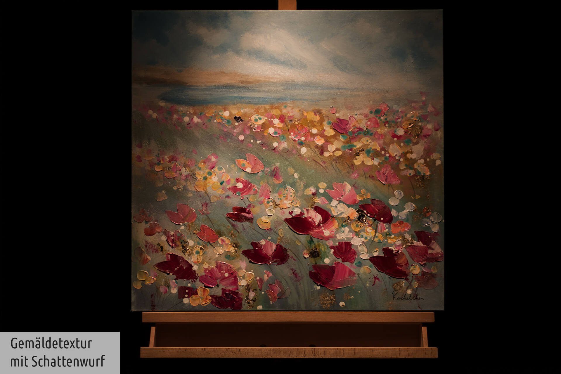 Leinwandbild 60x60 Wandbild Wohnzimmer 100% Herbaceous Gemälde Poppy HANDGEMALT KUNSTLOFT cm,
