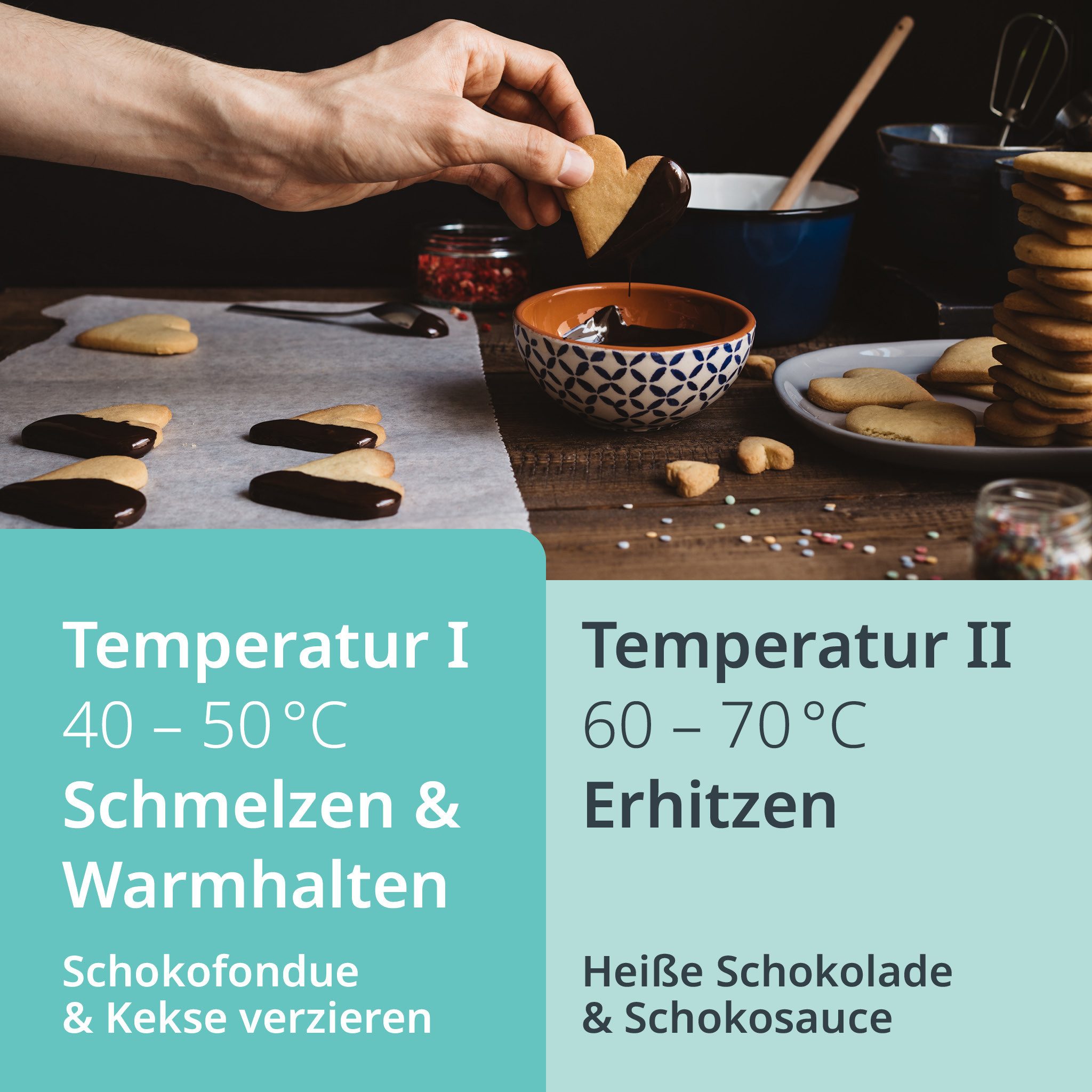 ADE Elektro-Fondue Elektrisches Schokofondue mit 2 Temperaturstufen, 0,25 l, inkl. Gabeln, herausnehmbare Schüssel, zum Schmelzen und Warmhalten – Bild 5 von 5