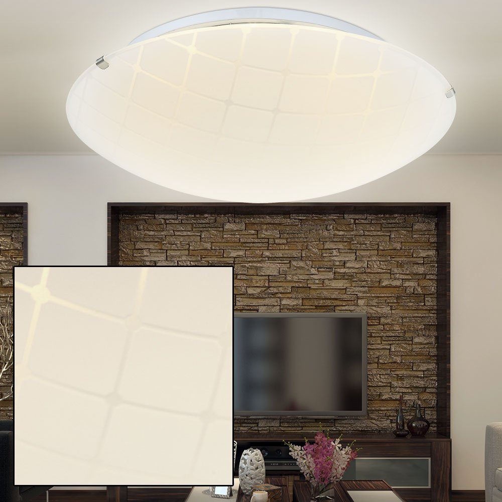 LED-Leuchtmittel fest LED Wohn Glas Deckenleuchte, Zimmer Beleuchtung Chrom Leuchte LED verbaut, Globo Warmweiß, Spot Decken