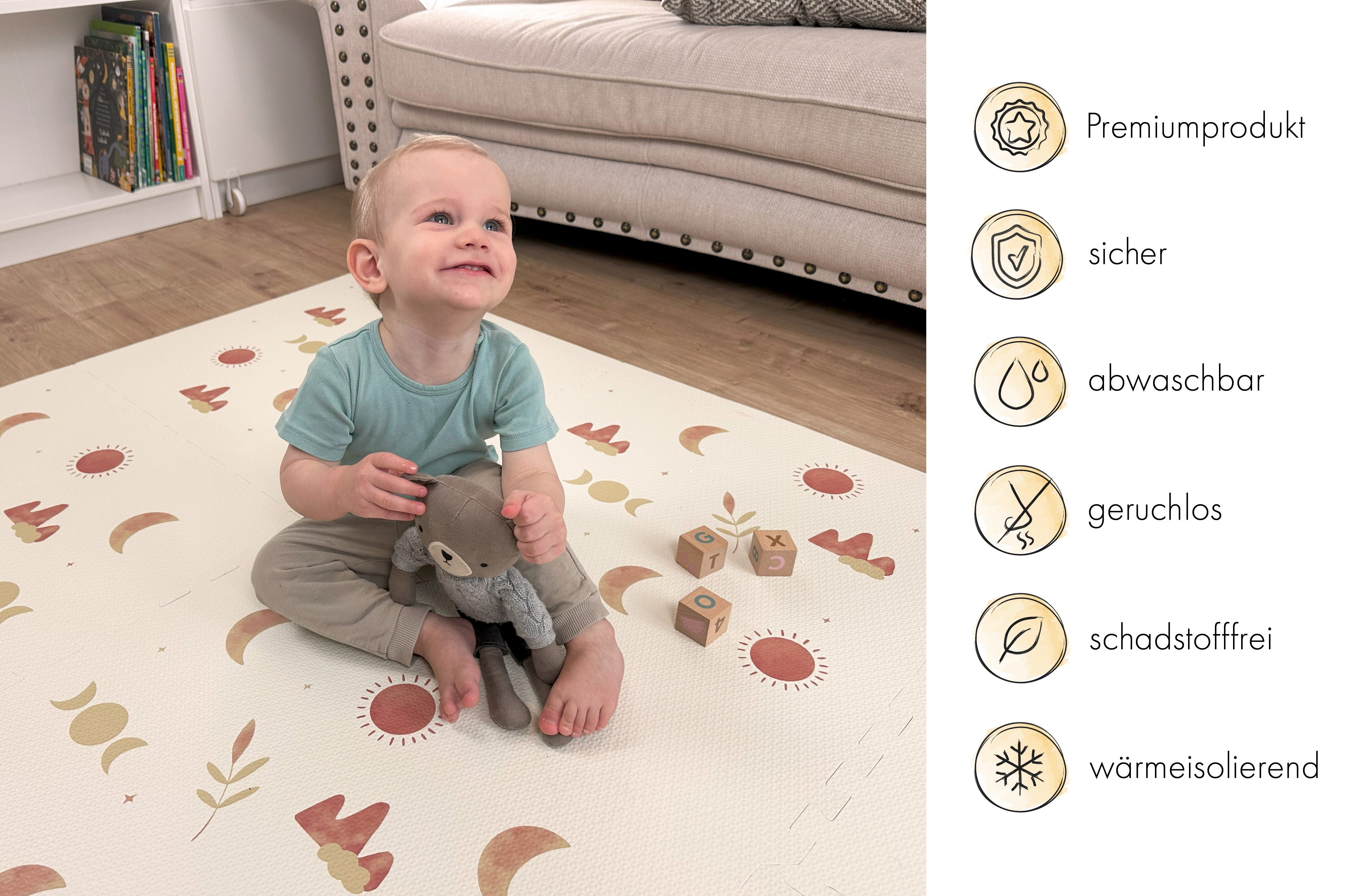 Little Lemon Spielmatte Moon, randlose Krabbelmatte - Puzzlematte für Babys und Kinder
