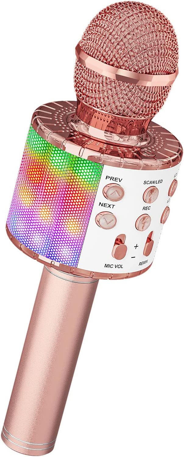 Mikrofon Karaoke Mikrofon Bluetooth,Mikrofon Kinder Kabellos mit LED-Leuchten