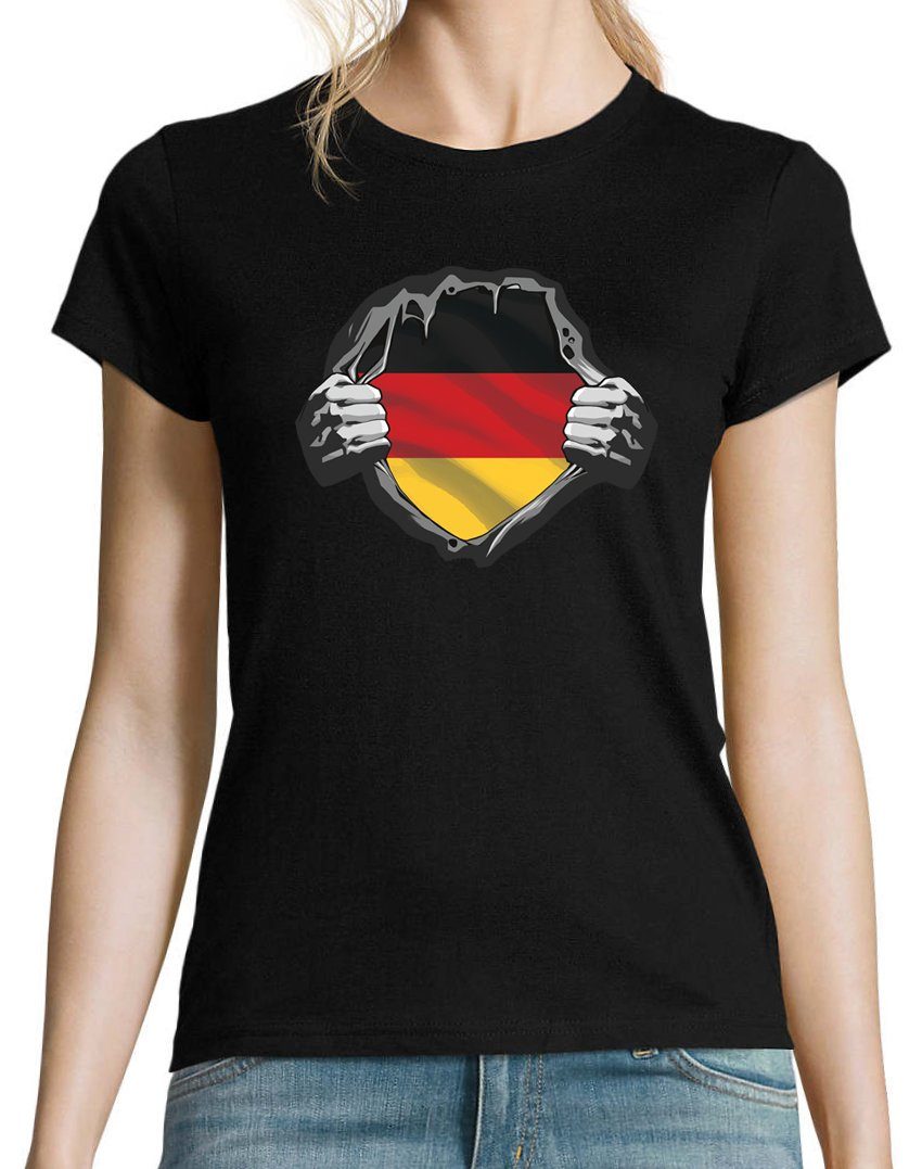 Youth T-Shirt modischem Print Herz Deutschland mit Shirt Schwarz Damen Designz
