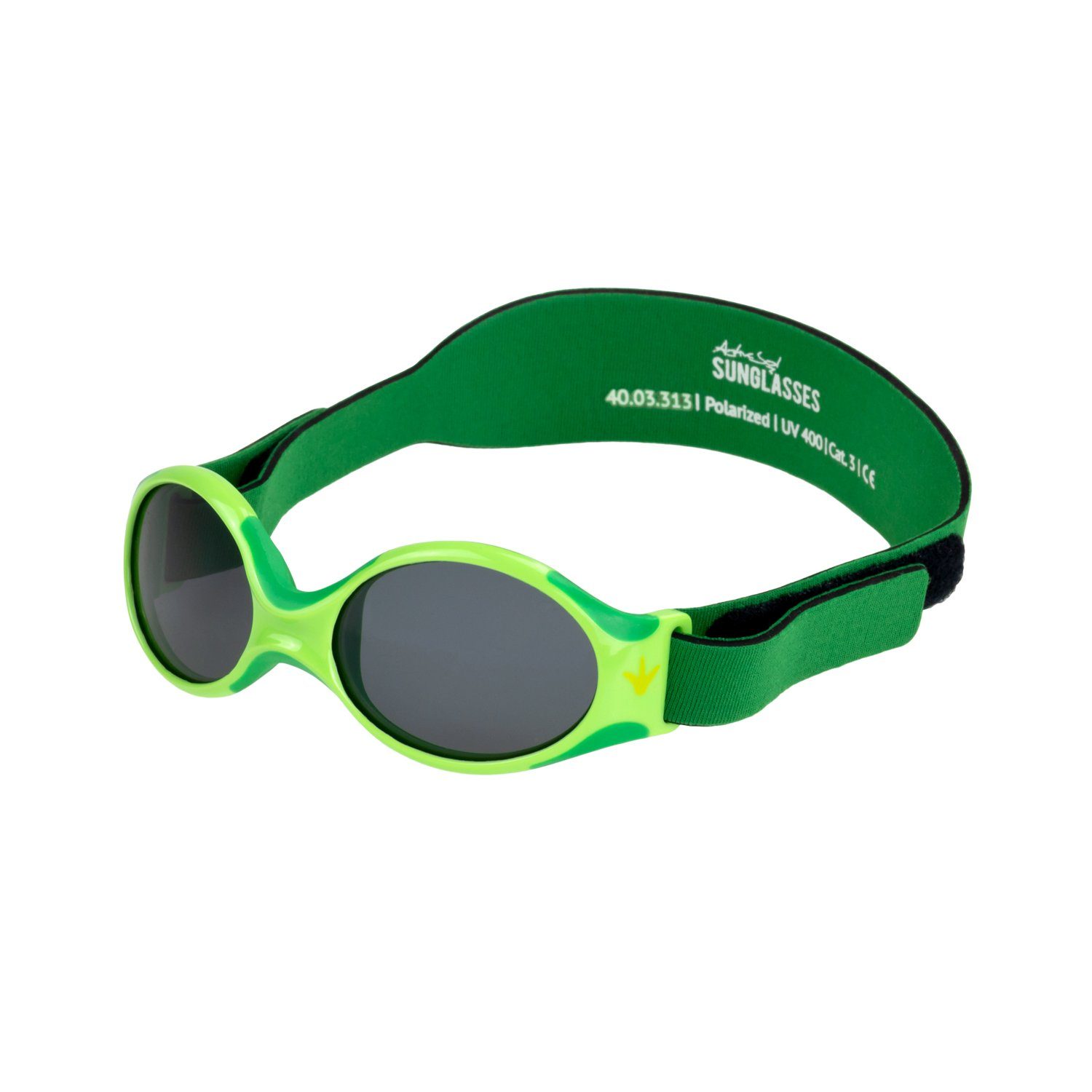 ActiveSol SUNGLASSES Sonnenbrille Baby Sonnenbrillen EXPLORER, Jungen & Mädchen, 0-2 Jahre Polarisierte premium Gläser mit Lotuseffekt, supersoft, verstellbar Frosch - grün