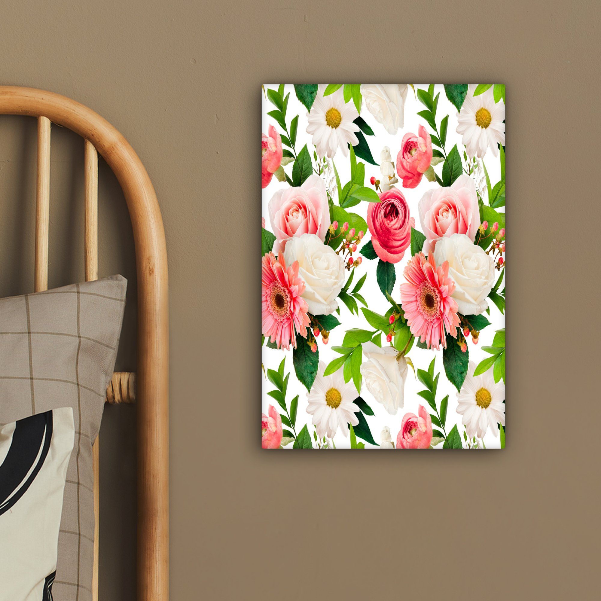OneMillionCanvasses® Leinwandbild Blumen - Rosen, - inkl. Zackenaufhänger, (1 cm fertig Gemälde, St), Muster bespannt Leinwandbild 20x30