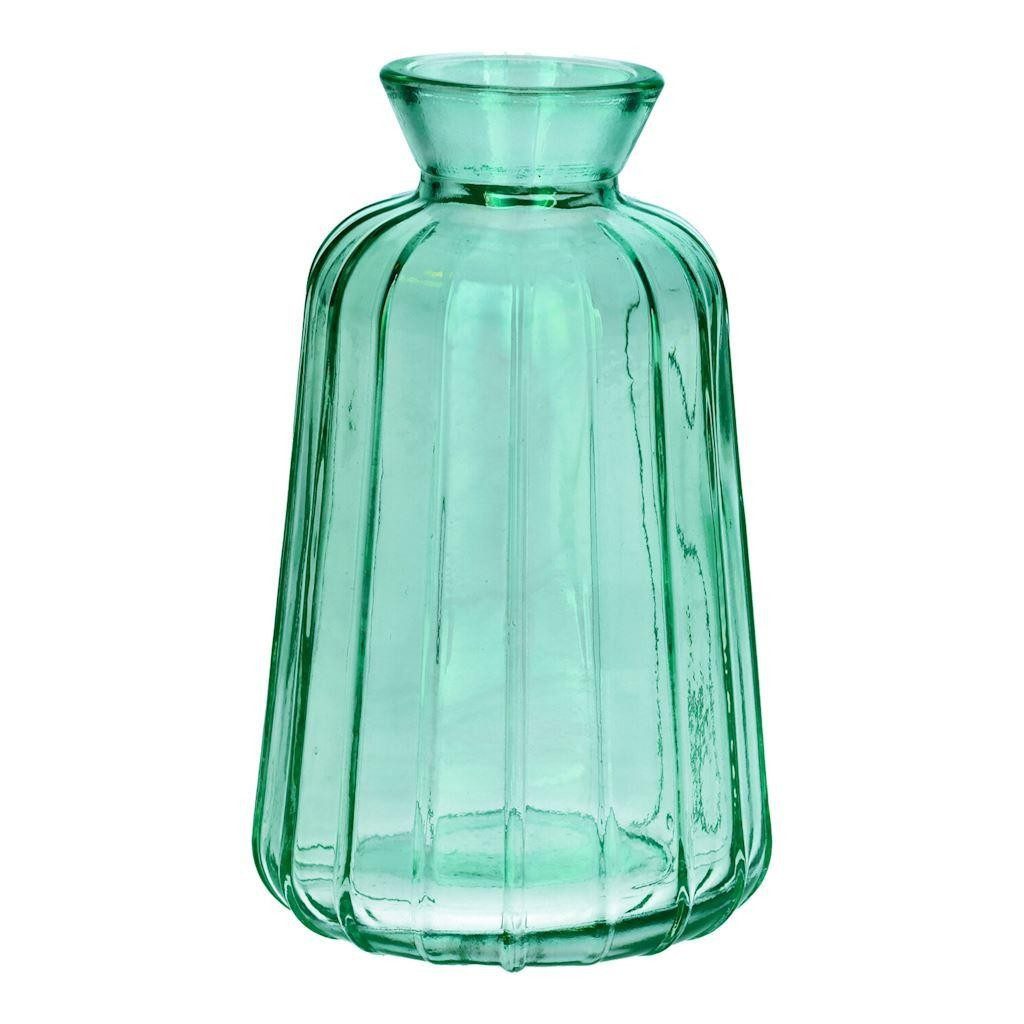 INNA-Glas Dekovase Flaschenvase Tatiana mit Rillen, türkis-klar, 11cm, Ø6,5cm