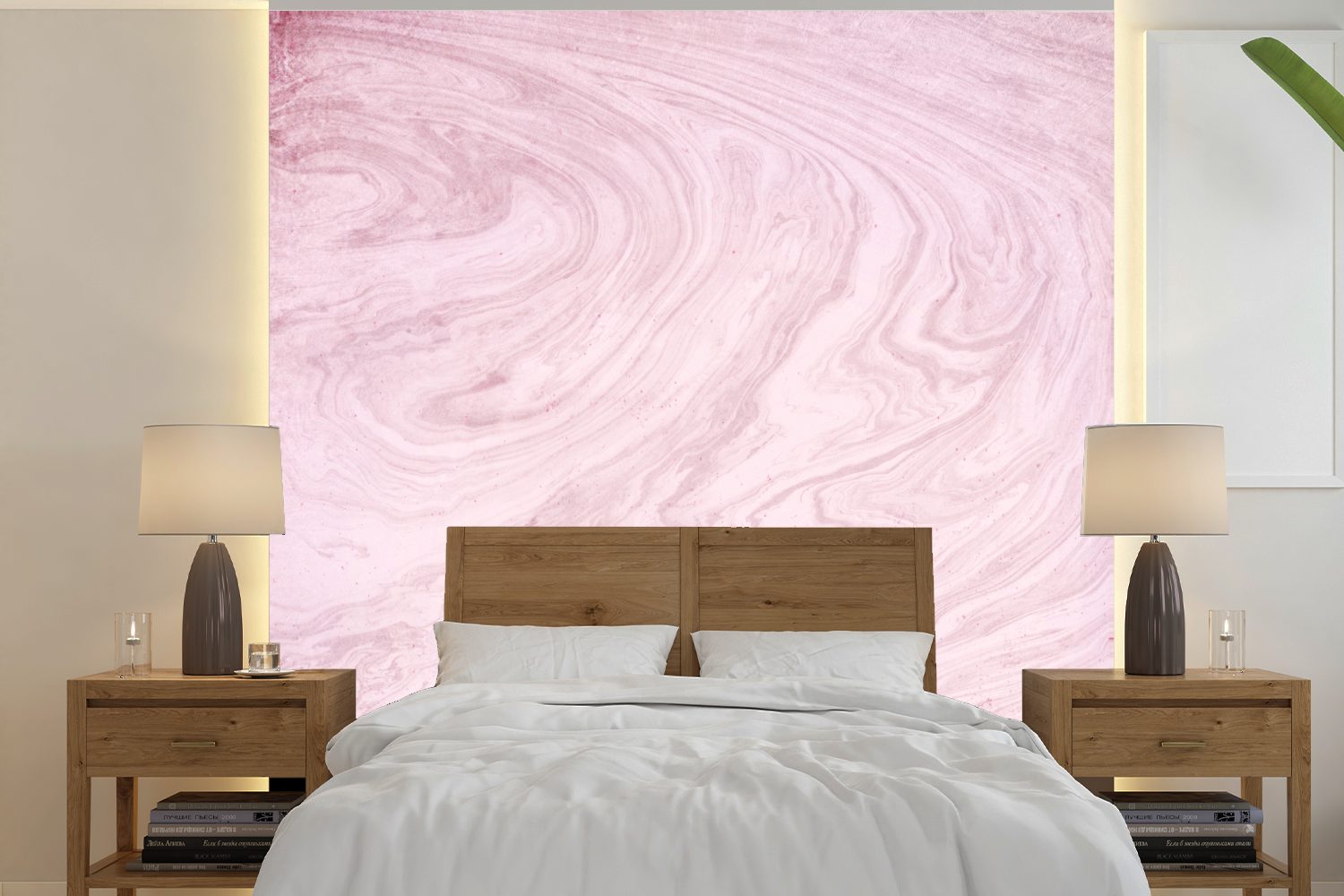 MuchoWow Fototapete Marmor - Rosa - Muster, Matt, bedruckt, (5 St), Vinyl Tapete für Wohnzimmer oder Schlafzimmer, Wandtapete