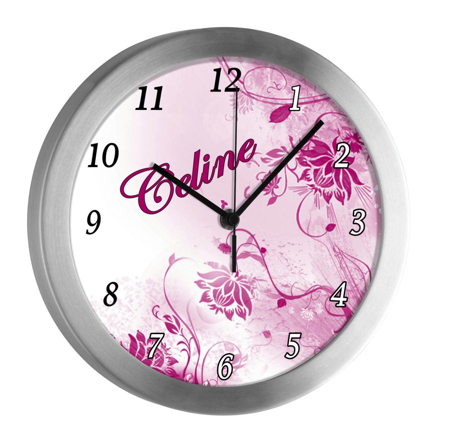 CreaDesign Funkwanduhr Kinderzimmer Kinder Wanduhr Blumen brombeere personalisiert