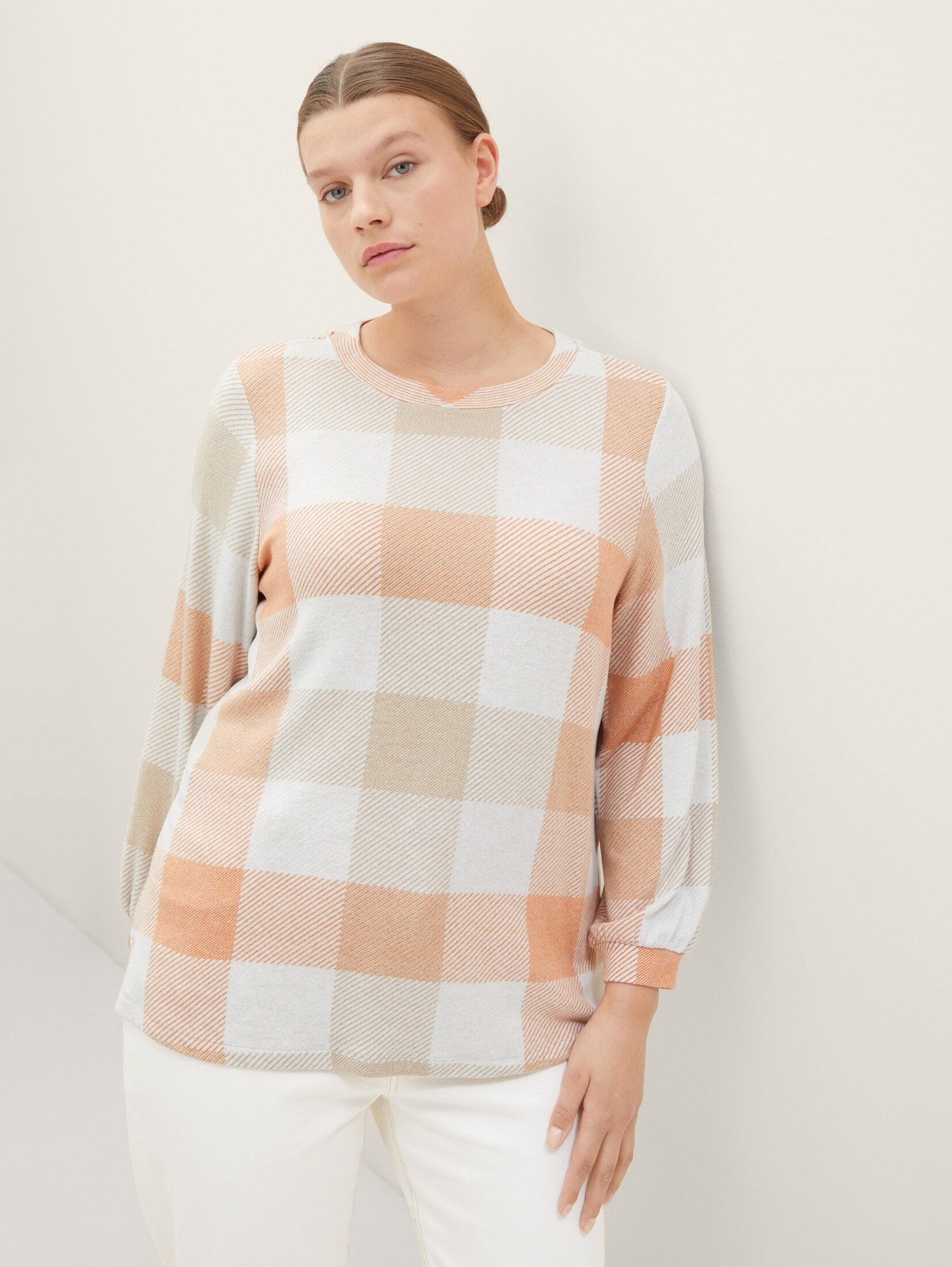 T-Shirt Plus PLUS Gemustertes TOM TAILOR Shirt check - orange cosy blush