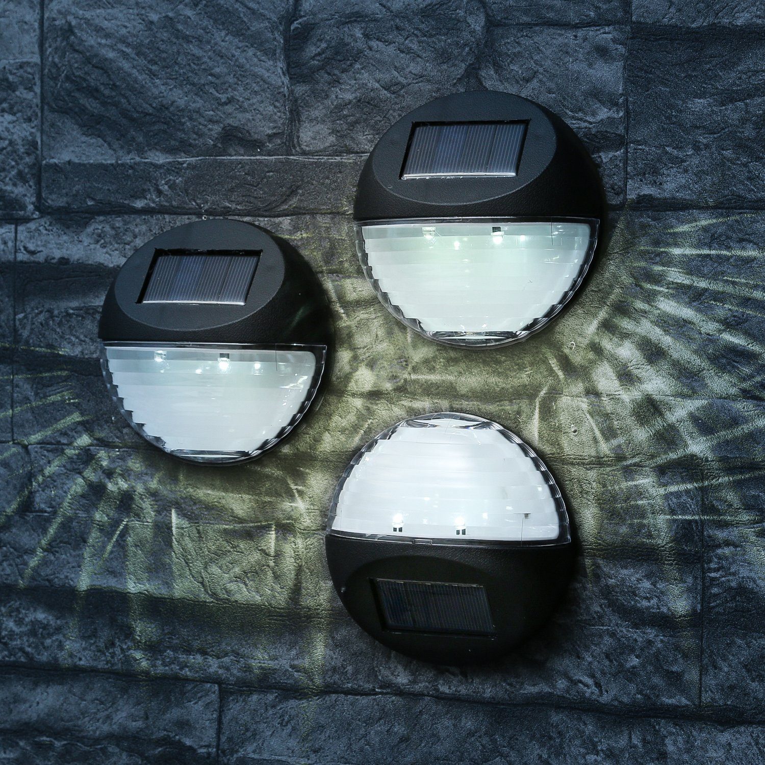 MARELIDA Außen-Wandleuchte LED Solar Fassadenleuchte 3Stk. 11cm Wandleuchte Solarleuchten Sensor, LED Classic, kaltweiss (5300K bis 6000K)