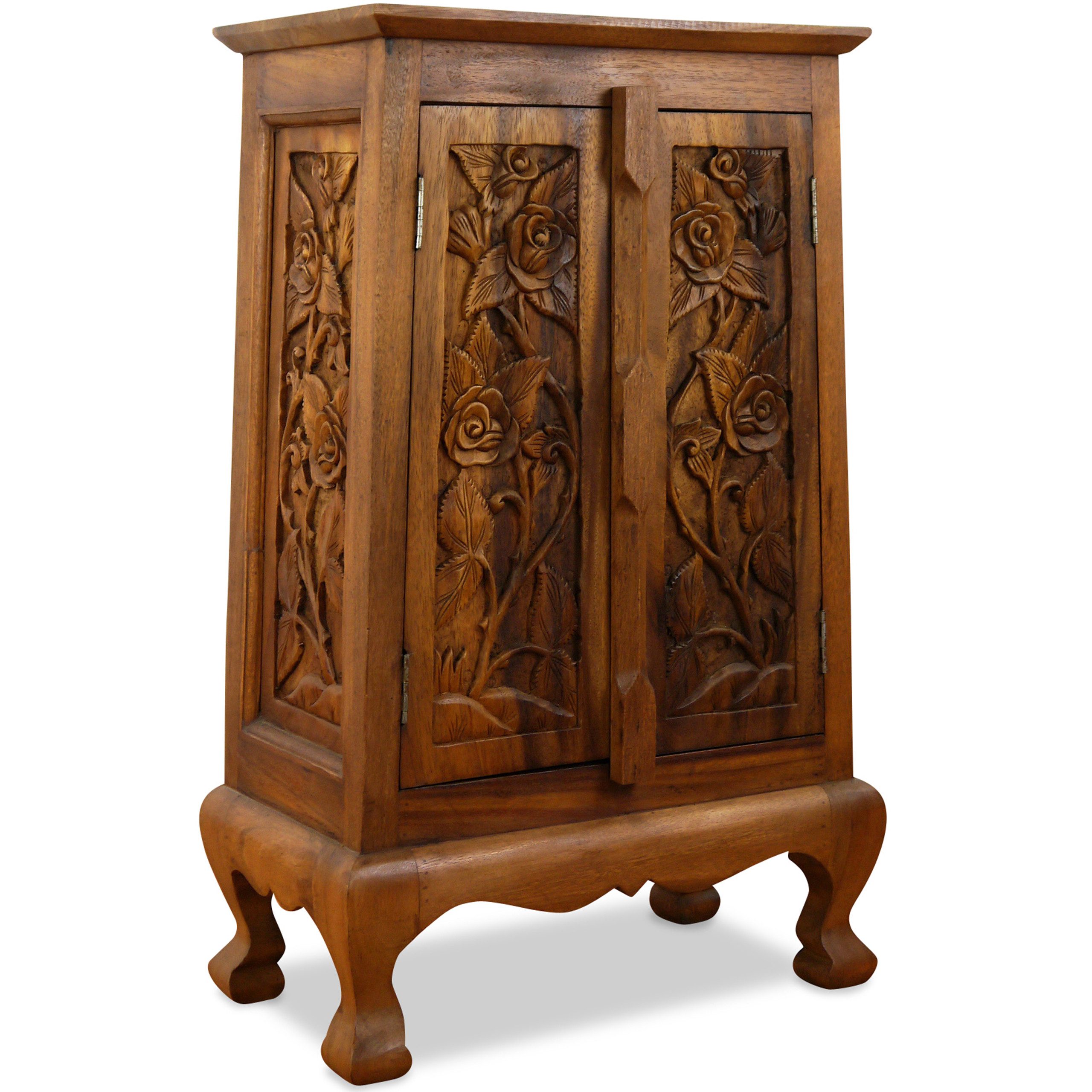 livasia Midischrank mit Rosenschnitzerei, handgefertigt, Akazienholz, 50x28x80cm