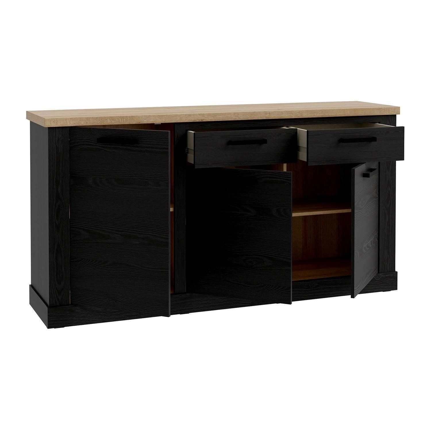 FORTE Sideboard DURO, Cabezone Eiche Dekor, Riviera Eiche Dekor, 3 Türen, 2 Schubladen, B 174 x H 91 x T 42 cm