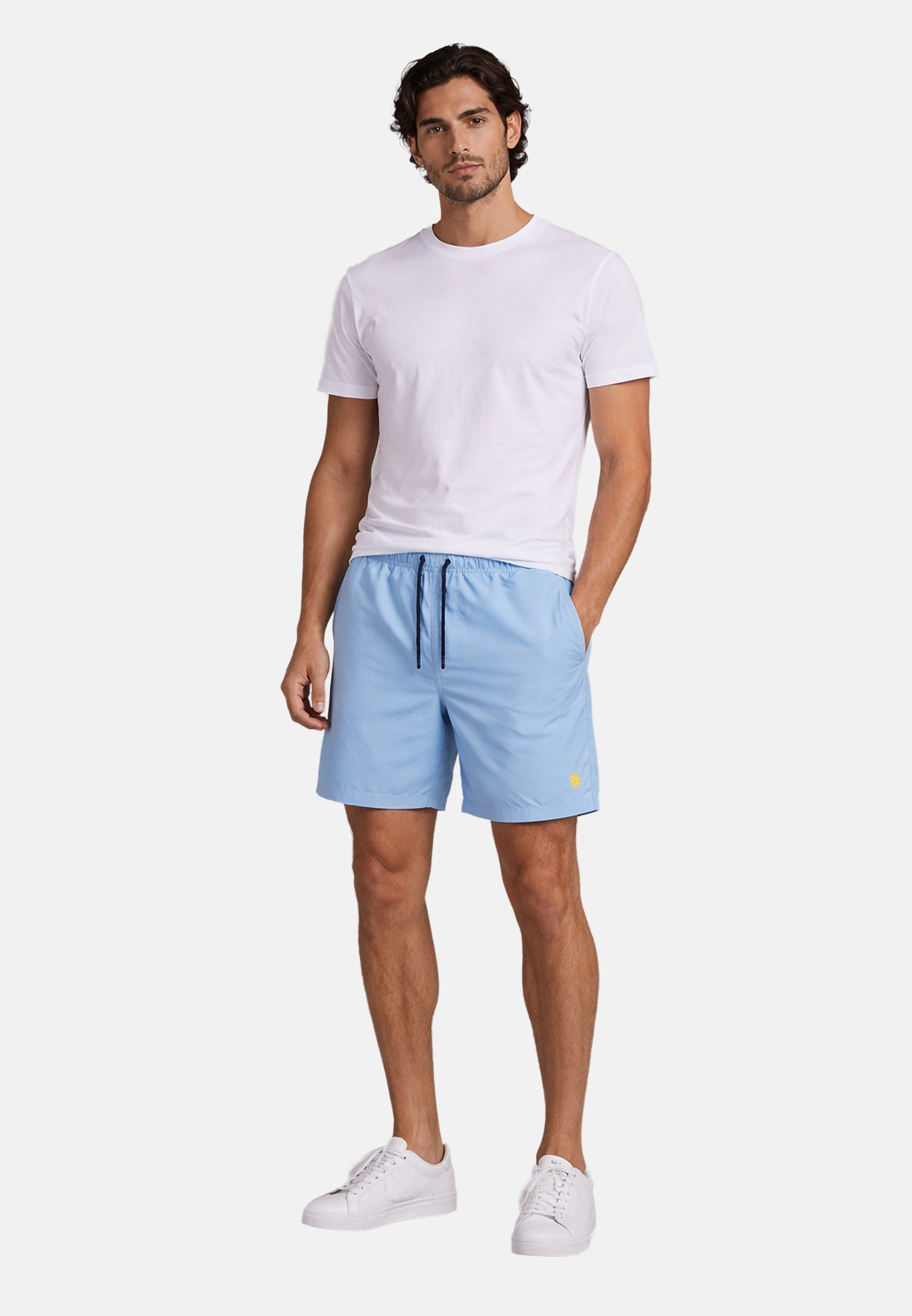 U.S. Polo Assn. Badeshorts USChrys - Schwimmshorts mit Netzfutter und Kordelzug Leichte Badehose mit elastischem Bund und Allover-Logo