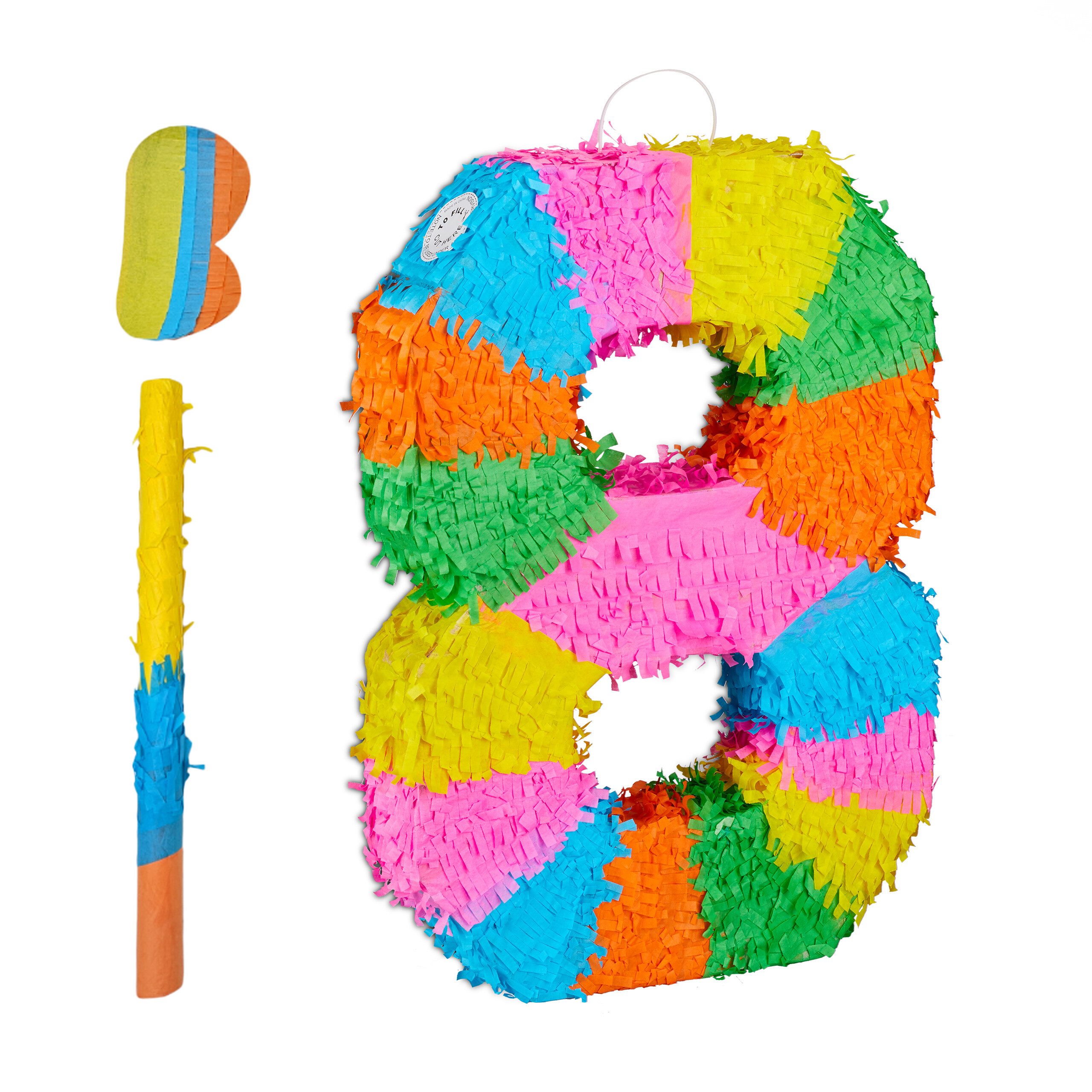 relaxdays Pinata Zahl mit Stab und Maske, 8
