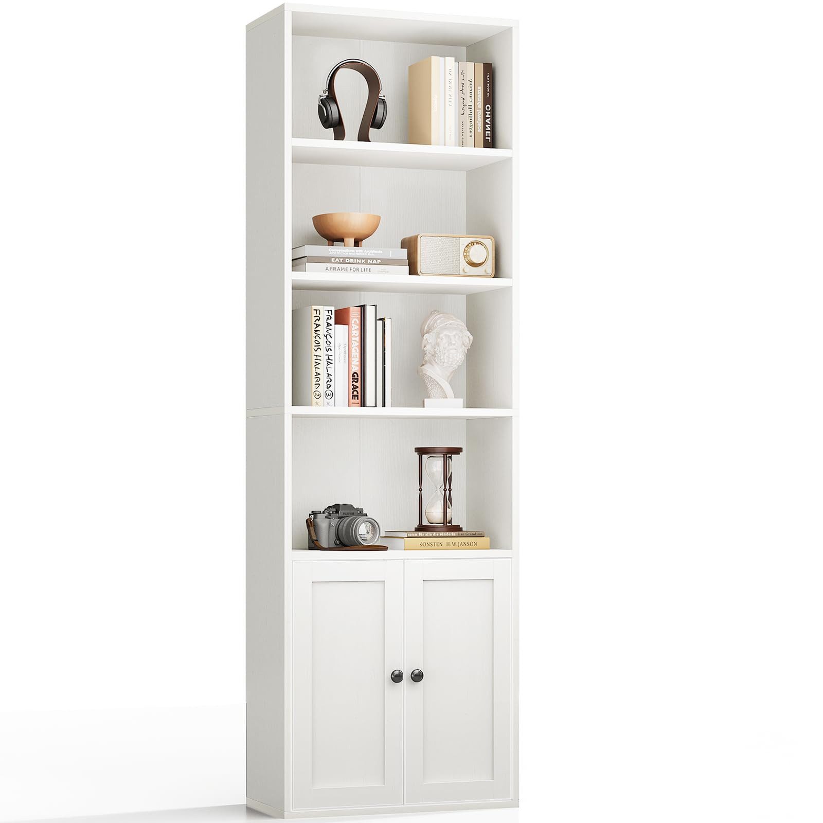 ODK Bücherregal mit Türen, Standregal mit 6 Ebenen, Höhe 176,4 cm, 1-tlg., Aufbewahrungsregal für Wohnzimmer, Homeoffice und Schlafzimmer
