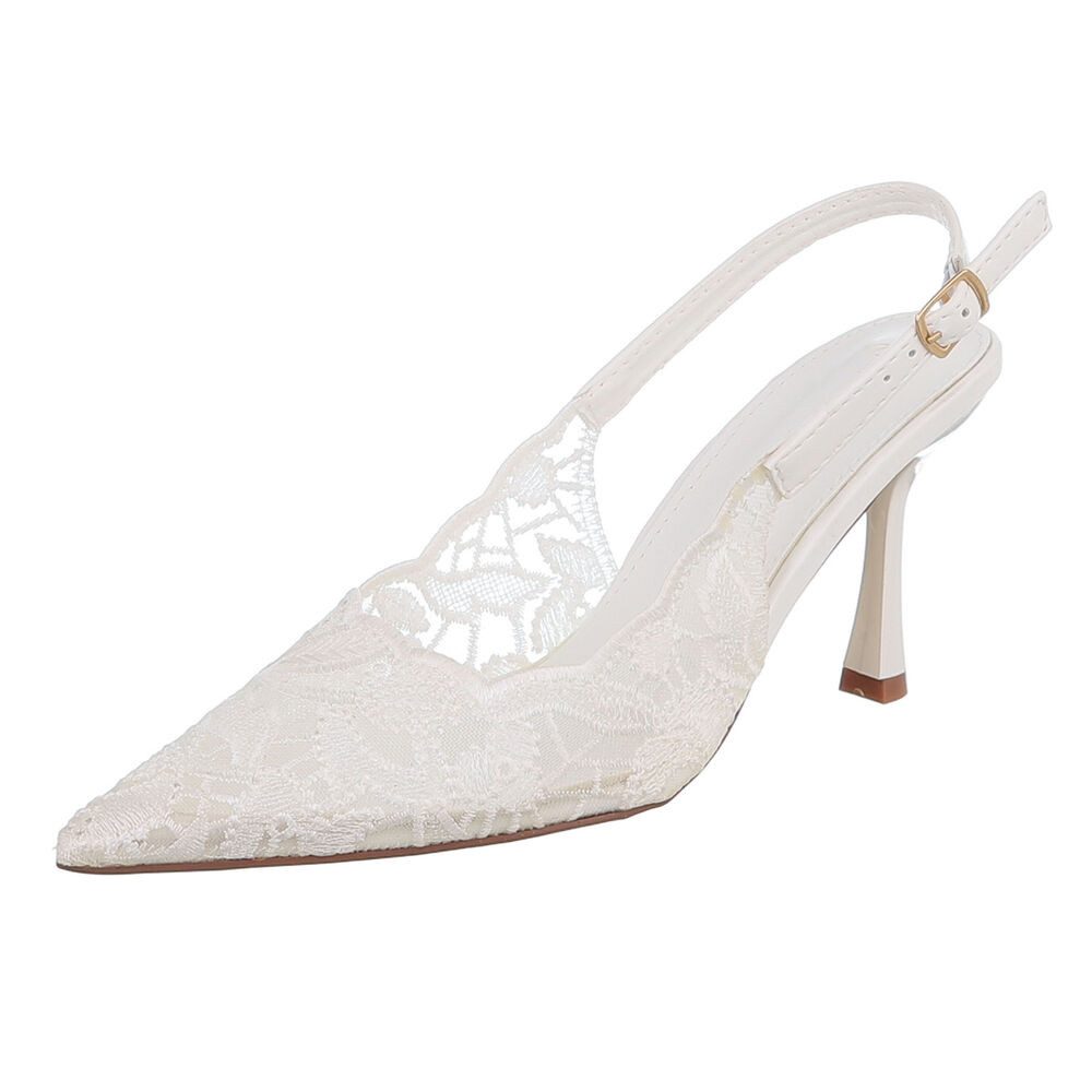 Ital-Design Damen Festliche Slingback-Pumps Spitze Brautschuhe Schnürpumps (91895798) Pfennig-/Stilettoabsatz Pumps in Weiß