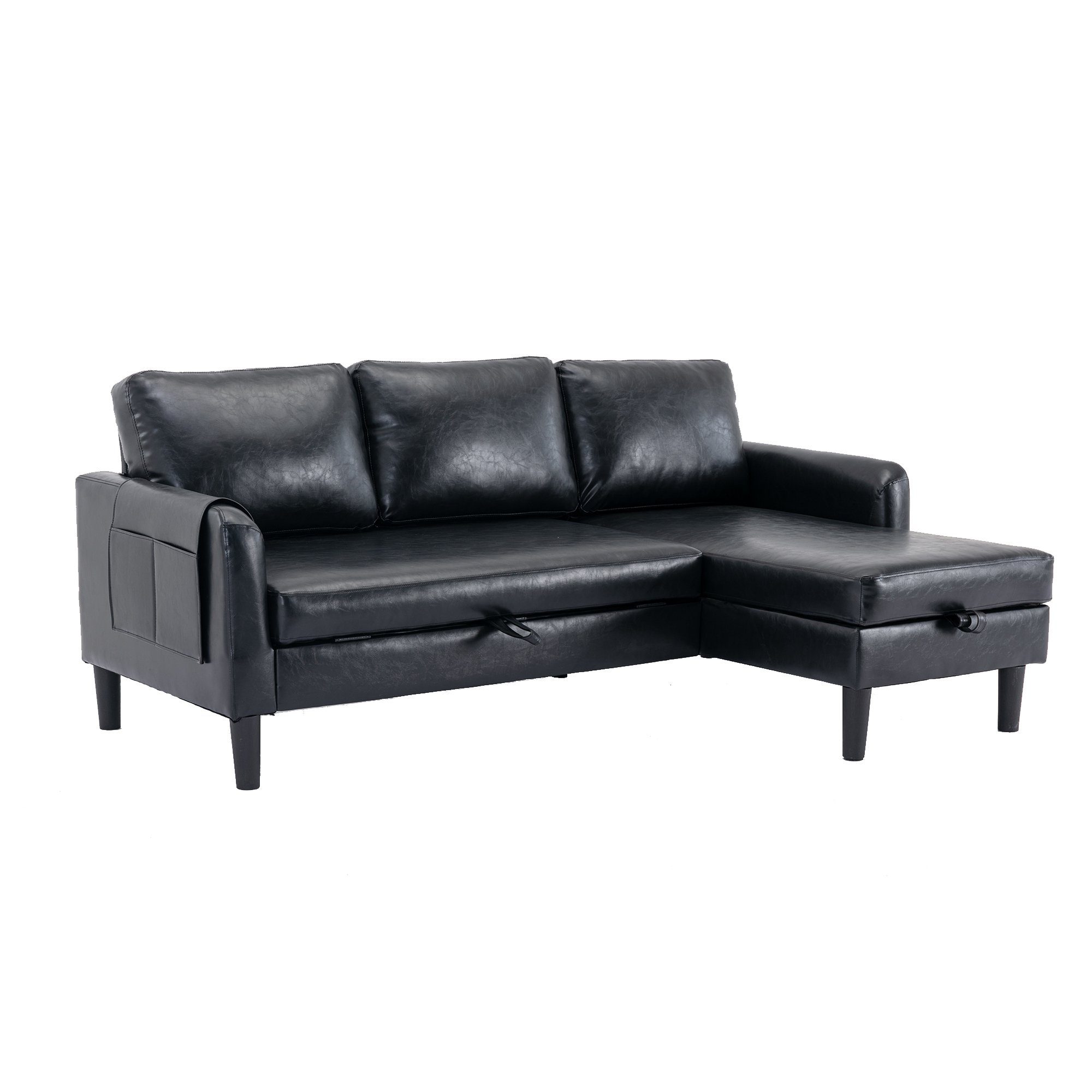 Celya Schwarz Ecksofa mit Sektionssofa Sektionssofa Chaise Schlafsofa, Stauraum