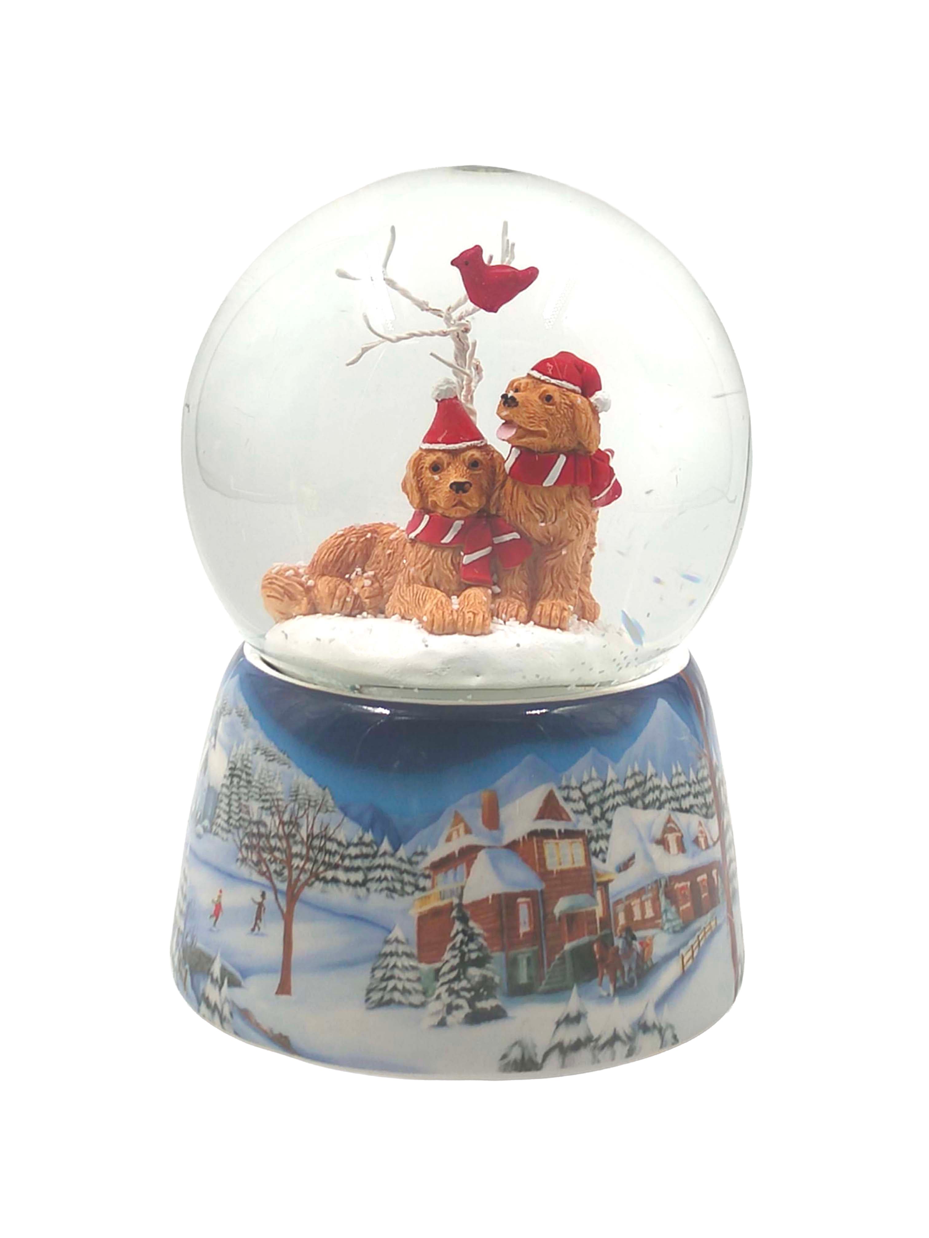 Musicboxworld Spieluhr Schneekugel 2 Hunde mit Weihnachtsmütze