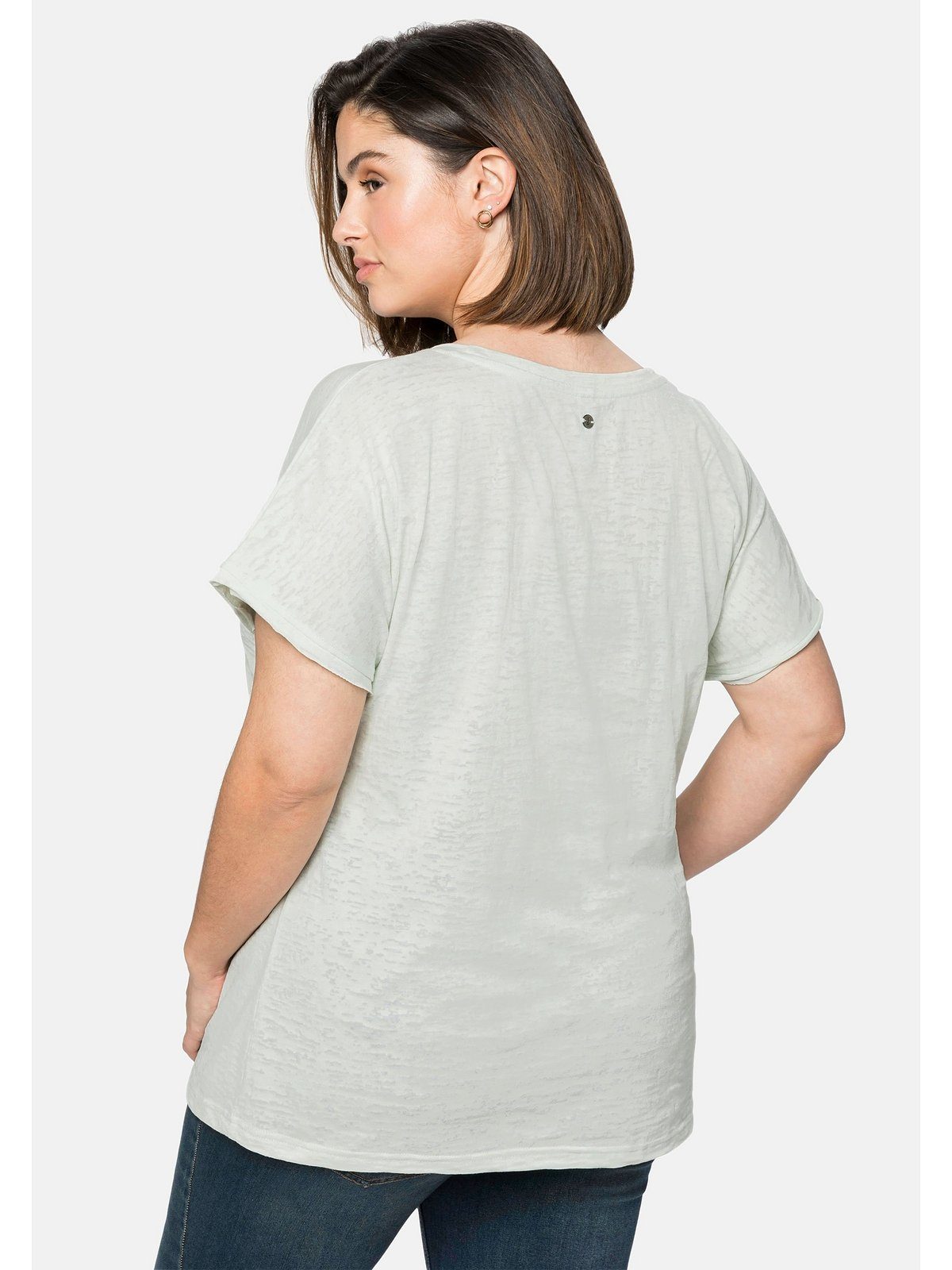 Sheego T-Shirt Große Größen mit leicht blassaqua transparent Ausbrennermuster