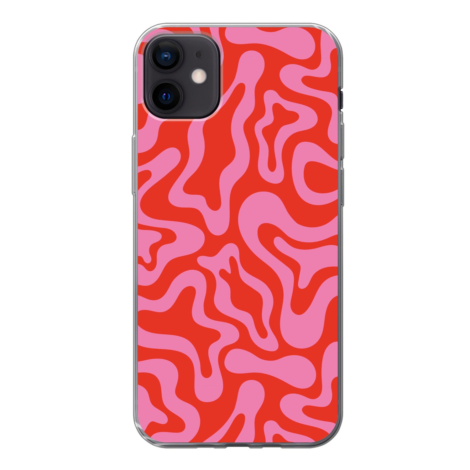 MuchoWow Handyhülle für Apple iPhone 12 mini Abstrakt - Muster - Rot - Rosa - Minimalistis, Smartphone-Bumper, Print, Handy Schutzhülle Dünn