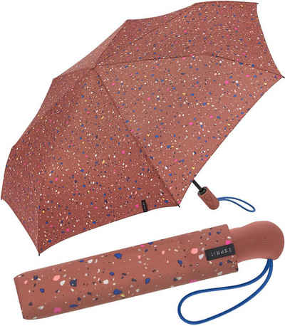 Esprit Taschenregenschirm Easymatic Light - Terrazzo Dots - terra, stabil, praktisch, mit Auf-Zu-Automatik