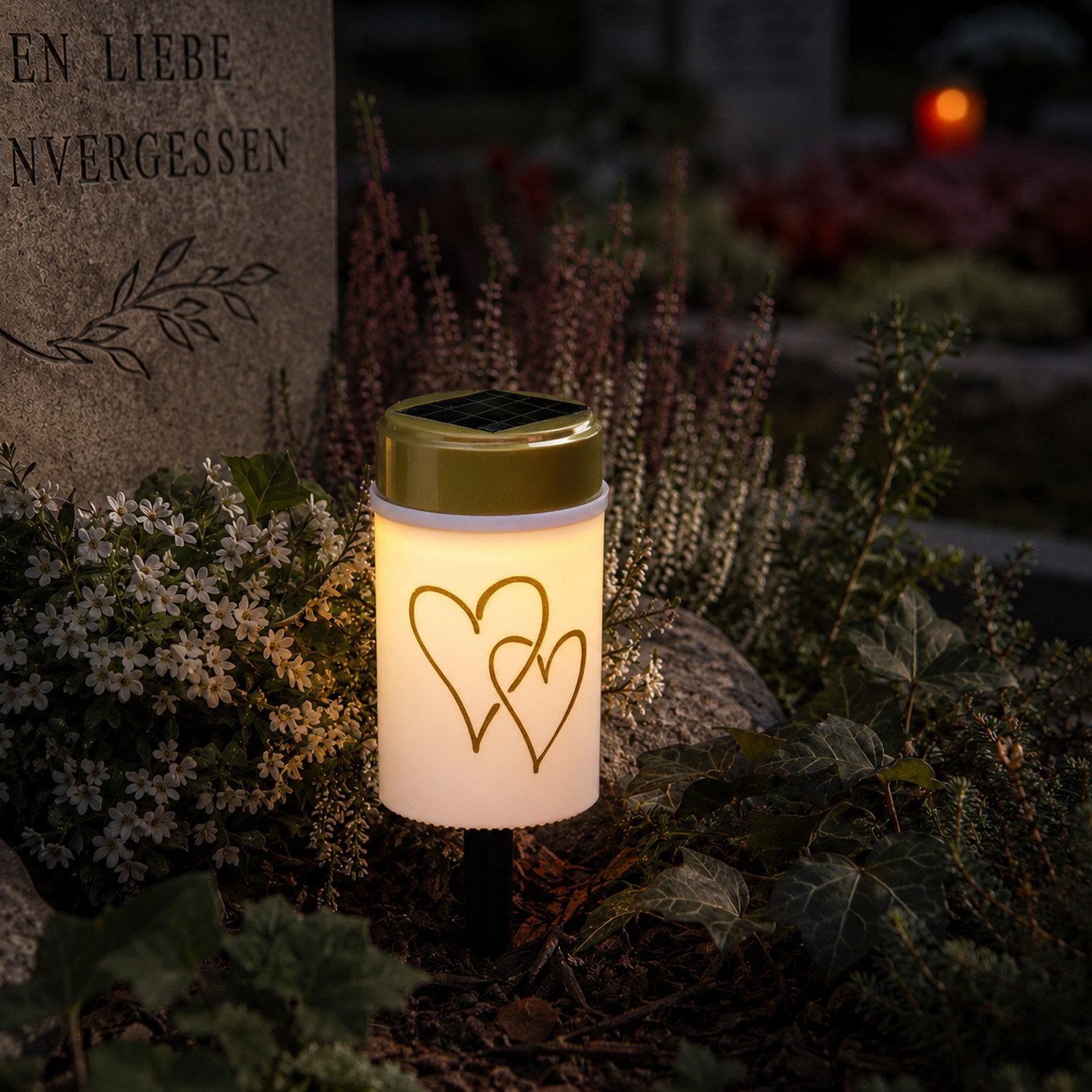 MARELIDA LED-Kerze LED Solar Grablicht Grabkerze Herz Grableuchte H: 12cm rot Lichtsensor, LED Classic, warmweiß (2100K bis 3000K)