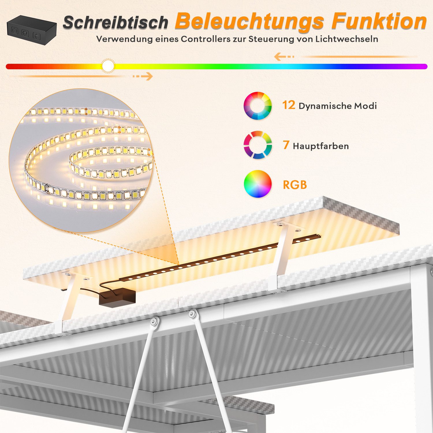 Furnicopia Eckschreibtisch L-förmiger Gaming-Schreibtisch mit Stauraum, Steckdosen und LED (120/140 cm großer Schreibtisch mit zwei Monitorhalterungen, zwei Abl – Bild 5 von 5