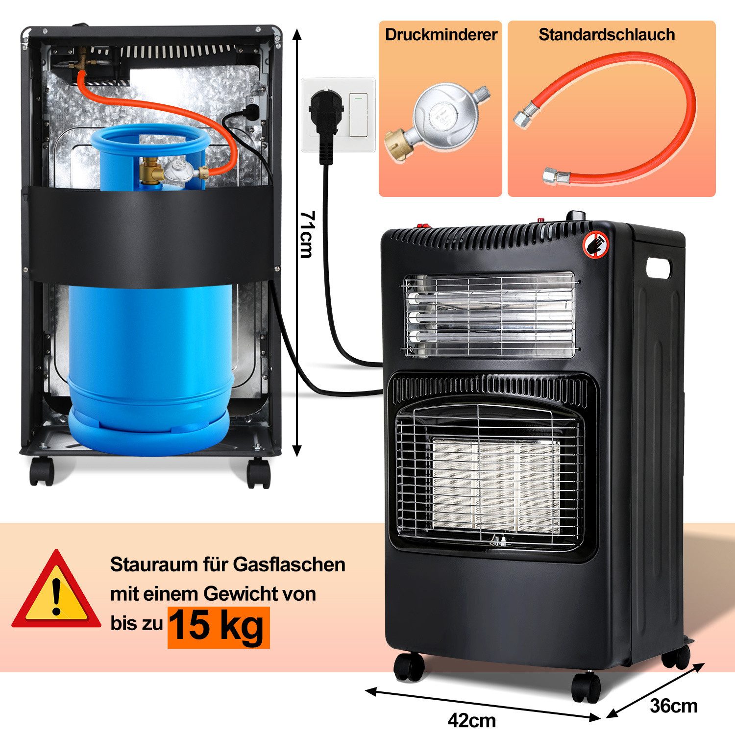 Clanmacy Heizgerät Keramik Gasheizgerät, Gas+Strom, Schwarz, günstig online kaufen