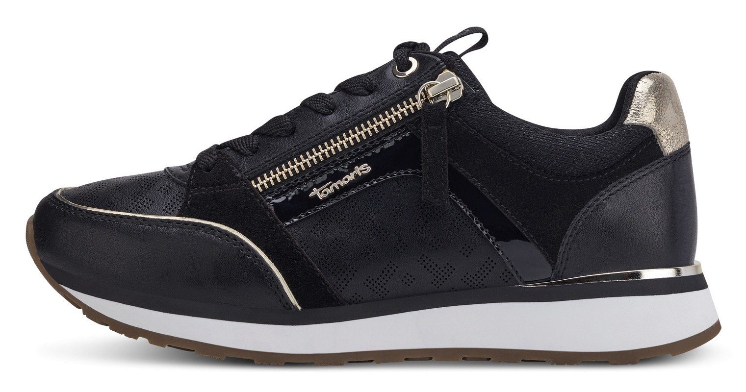 praktischem schwarz-goldfarben Reißverschluss mit Sneaker Tamaris