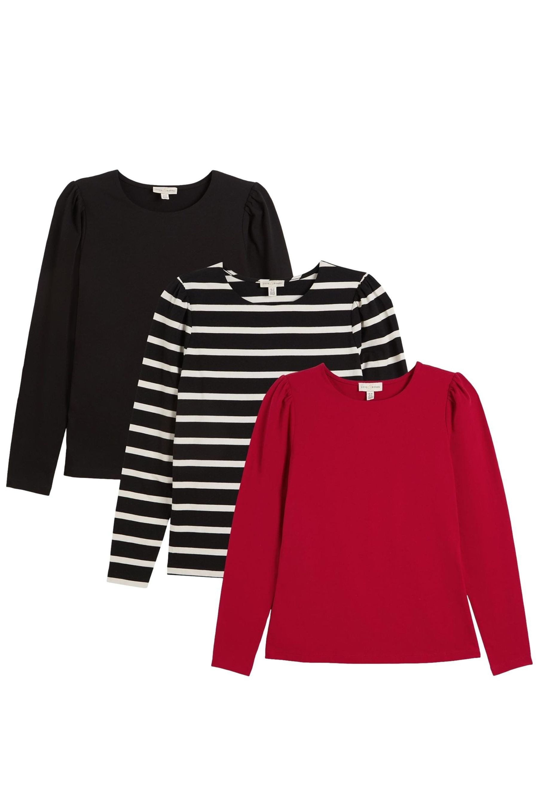 Love & Roses Langarmshirt Love & Roses Jersey-Oberteil, Vorteilspack (3-tlg)