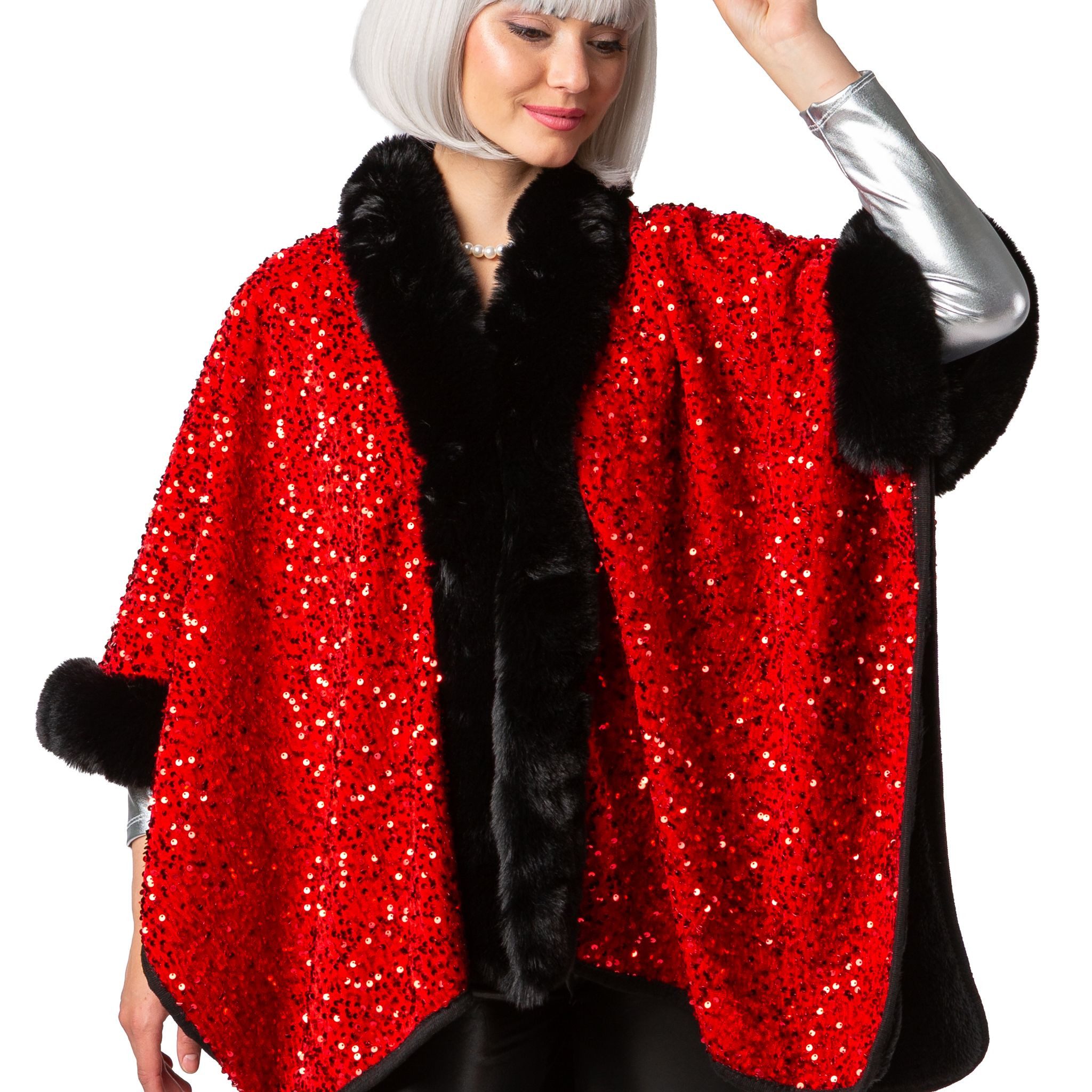 Orlob Kostüm Zirkusdirektor Poncho Rot Schwarz Pailletten Damen