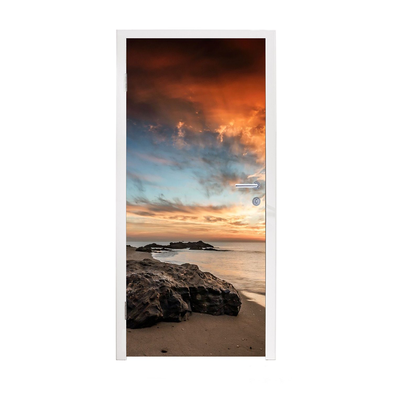 Günstiger Versandratgeber MuchoWow Türtapete Strand - - Fototapete Natur, Tür, St), bedruckt, Abend cm Matt, - für Türaufkleber, - Himmel (1 75x205 Steine