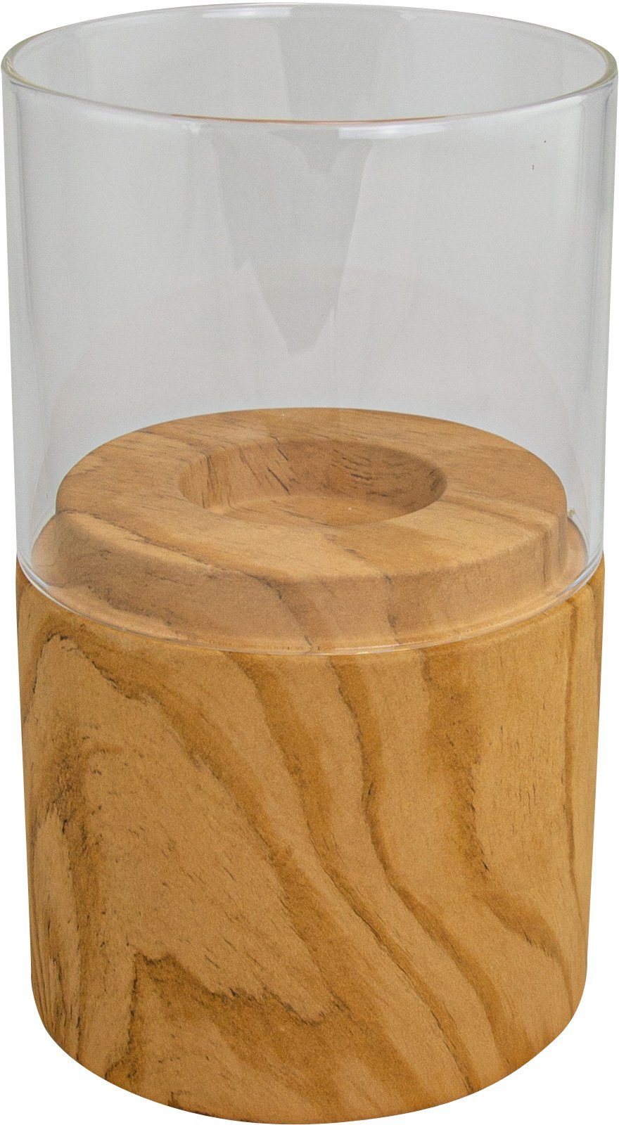 & Holzdesign, & Porzellan RIFFELMACHER Höhe hellbraun Teelichthalter Glas, aus WEINBERGER cm Natur-Look, 19 Windlicht, Weihnachtsdeko,