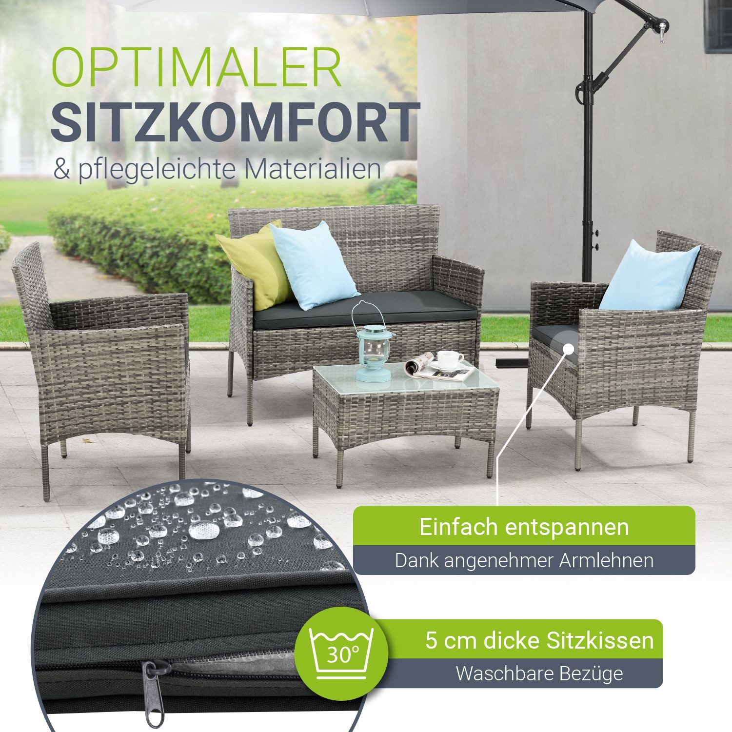 Juskys Gartenlounge-Set Fort Myers, wetterfeste Polyrattan Sitzgruppe für 4 Personen