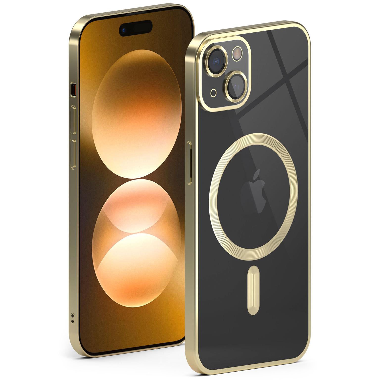 ONEFLOW Handyhülle für iPhone 15 Hülle MagSafe Cover Aura Case Gold, Handy Schutz Hülle Silikon Case Back Cover durchsichtig Schutzhülle