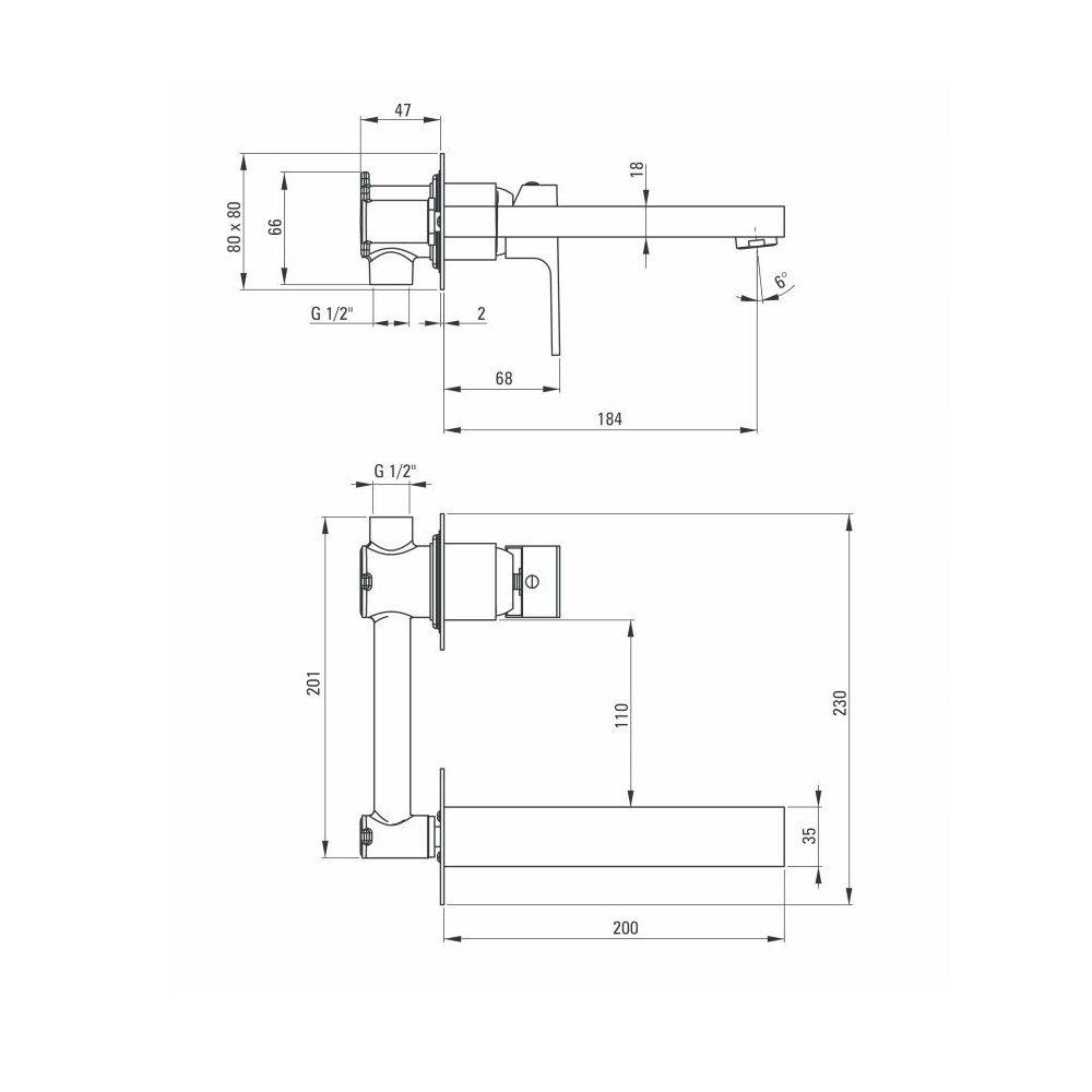 Unterputz Design cm Waschtischarmatur ANEMON-30 matt, B/H/T: Lomadox Waschbeckenarmatur 20/6,6/18 schwarz