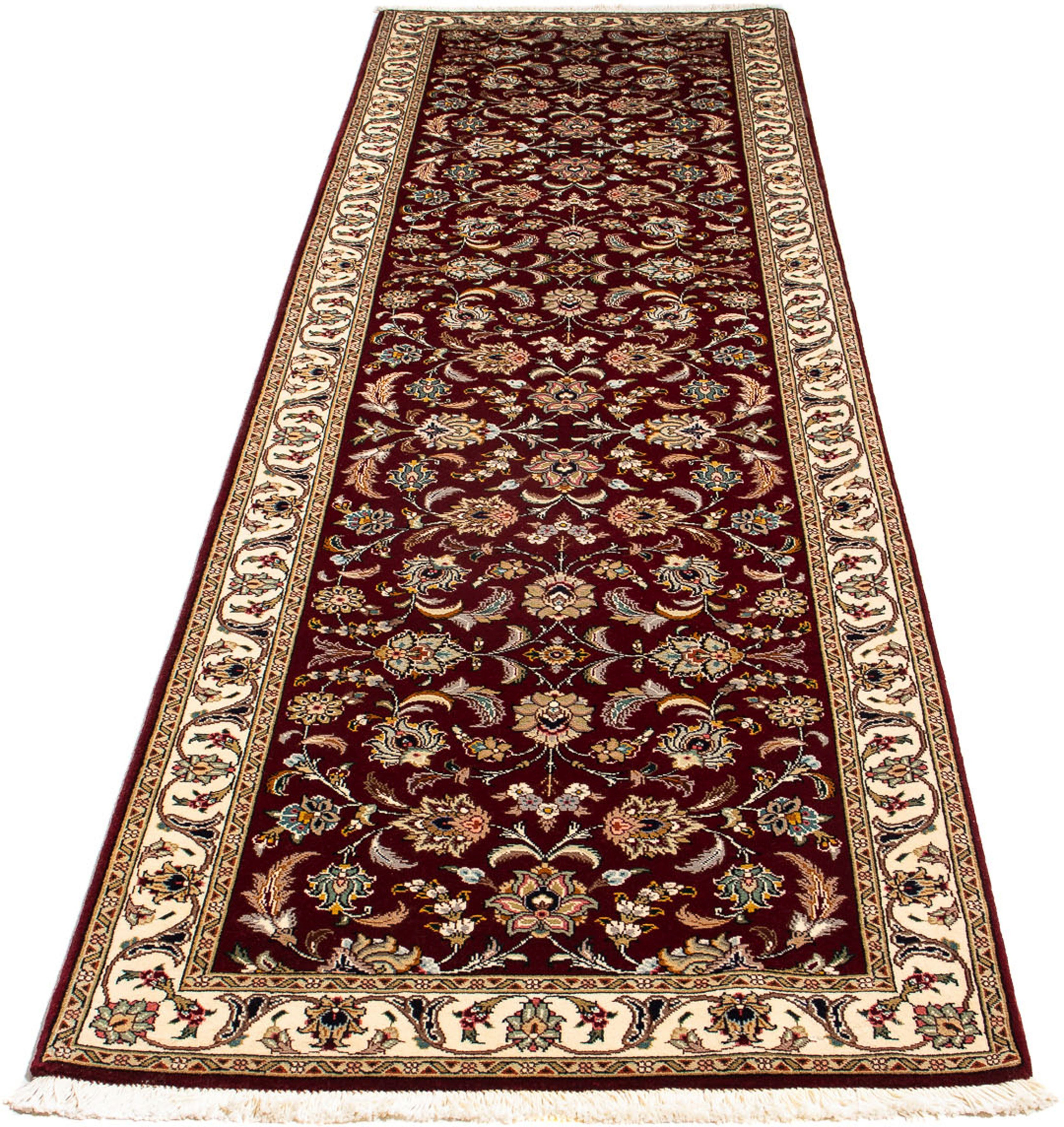 Orientteppich Perser - Täbriz - Royal - 317 x 88 cm - dunkelrot, morgenland, rechteckig, Höhe: 7 mm, Wohnzimmer, Handgeknüpft, Einzelstück mit Zertifikat