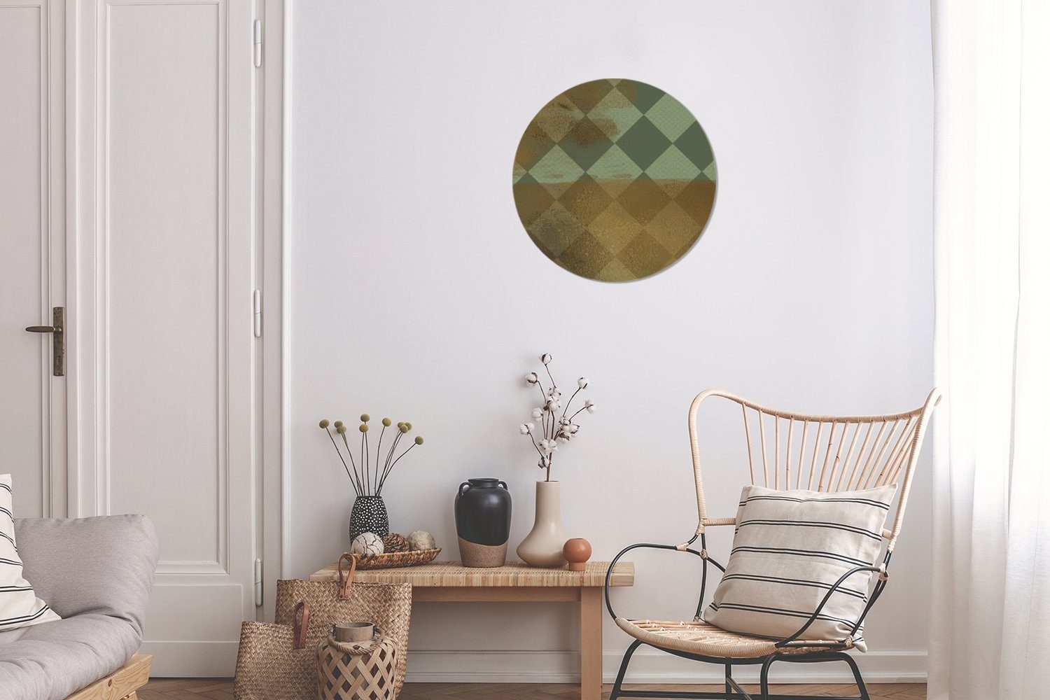 Wanddekoration 30x30 (1 - Grün Rundes - Quadratisch, St), MuchoWow Wohnzimmer, Weiß Gemälde Forex, cm Wandbild, Kreis