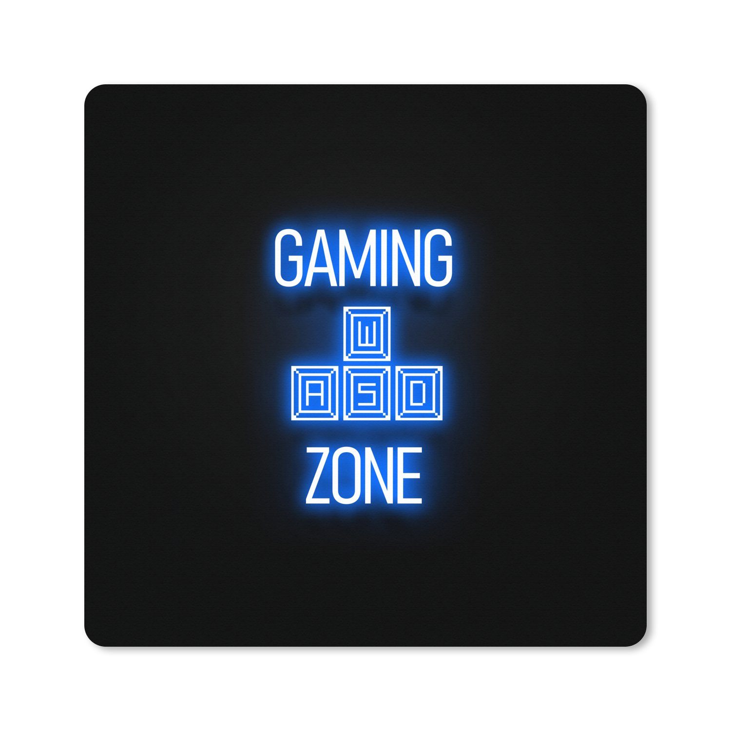 MuchoWow Gaming Mauspad Spiele - Text - Spielzone - Neon - Blau (1-St), Gaming, Rutschfester Unterseite, Mausunterlage, 80x80 cm, XXL, Großes