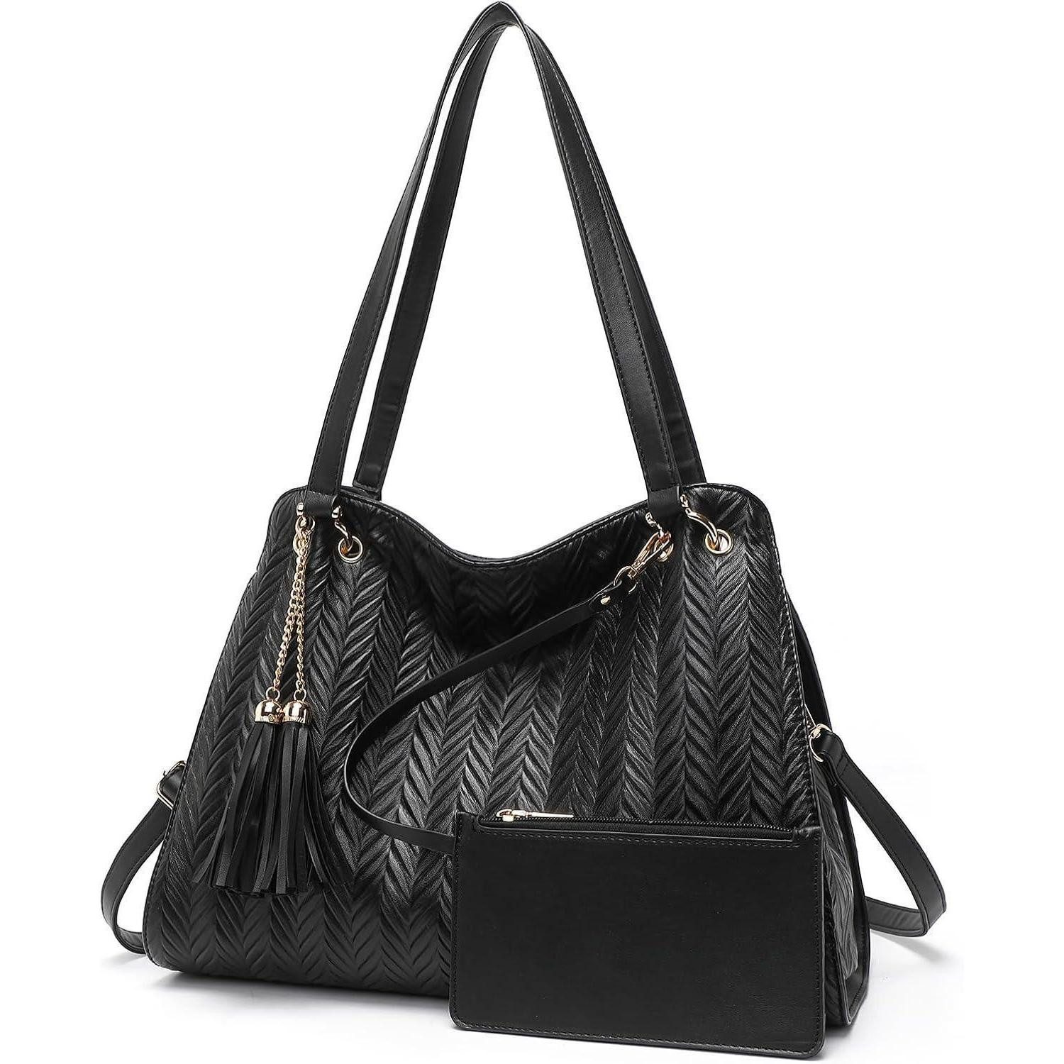 LuxusKollektion Hobo Damen Handtasche Leder Henkeltasche Hobo Schultertasche mit Quasten