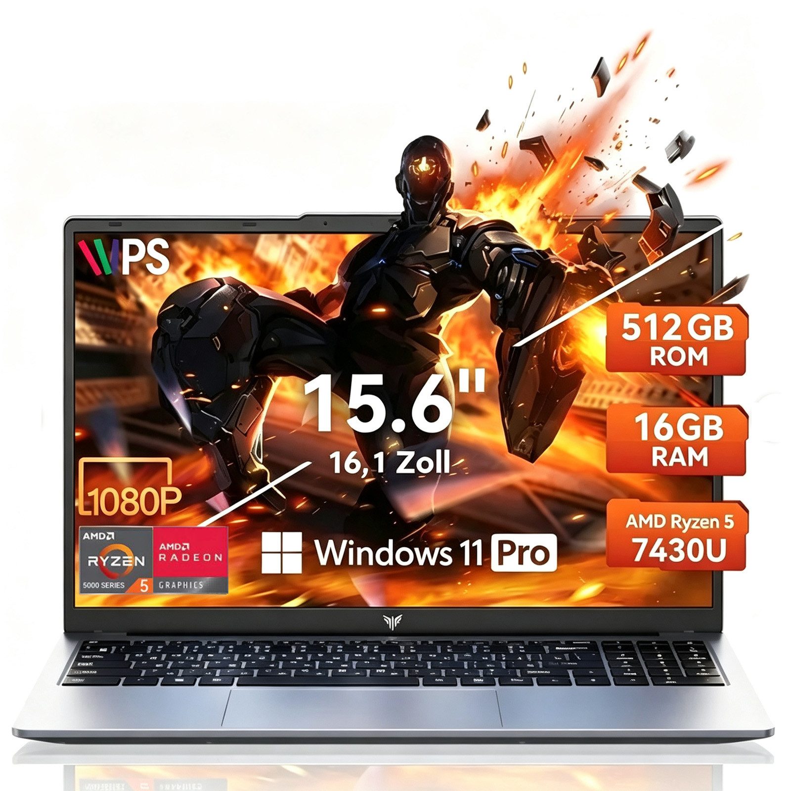 ACEMAGIC Laptop 15,6 Zoll, AMD Ryzen 7 7730U, 16 GB RAM, 512 GB SSD Gaming Notebook (39,6 cm/15.6 Zoll, AMD R5 7430U, AMD Radeon Grafik, 16 GB, 512 GB SSD, bis zu 4.5GHz, AMD Radeon Grafik, Windows 11 Pro, WiFi 6/BT5.2,Full HD)