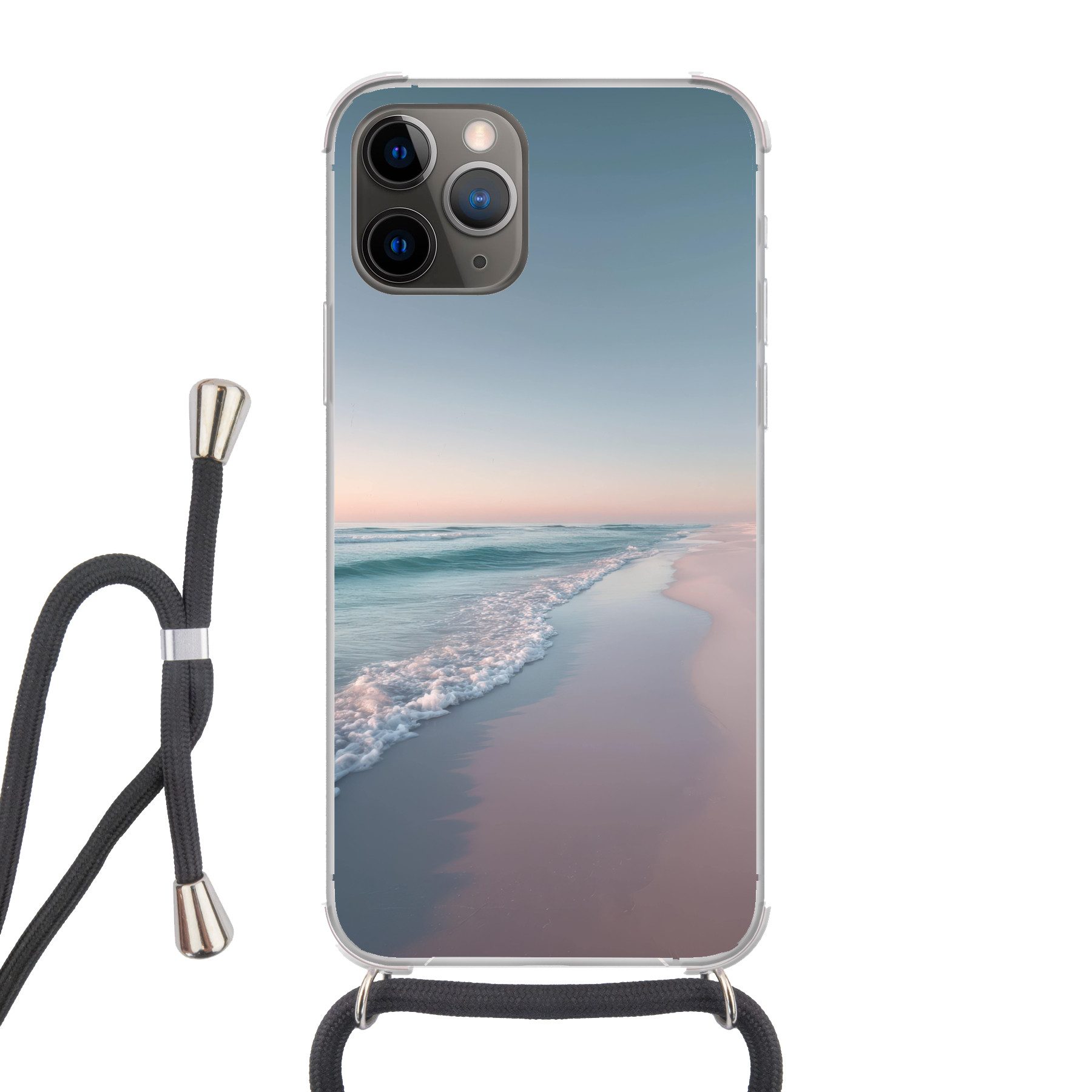MuchoWow Handyhülle für Apple iPhone 12 Pro Küstenlinie - Pastell - Wasser, Tragbare Handyhüllen mit Kette zum umhängen, Handykette Handyband