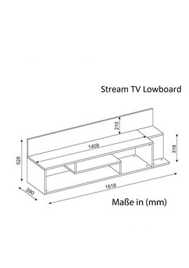 moebel17 Lowboard Tv Lowboard Stream Weiß Walnuss, mit 6 Ablage Fächern, mit ausgefallenem Design, Moderner TV Lowboard