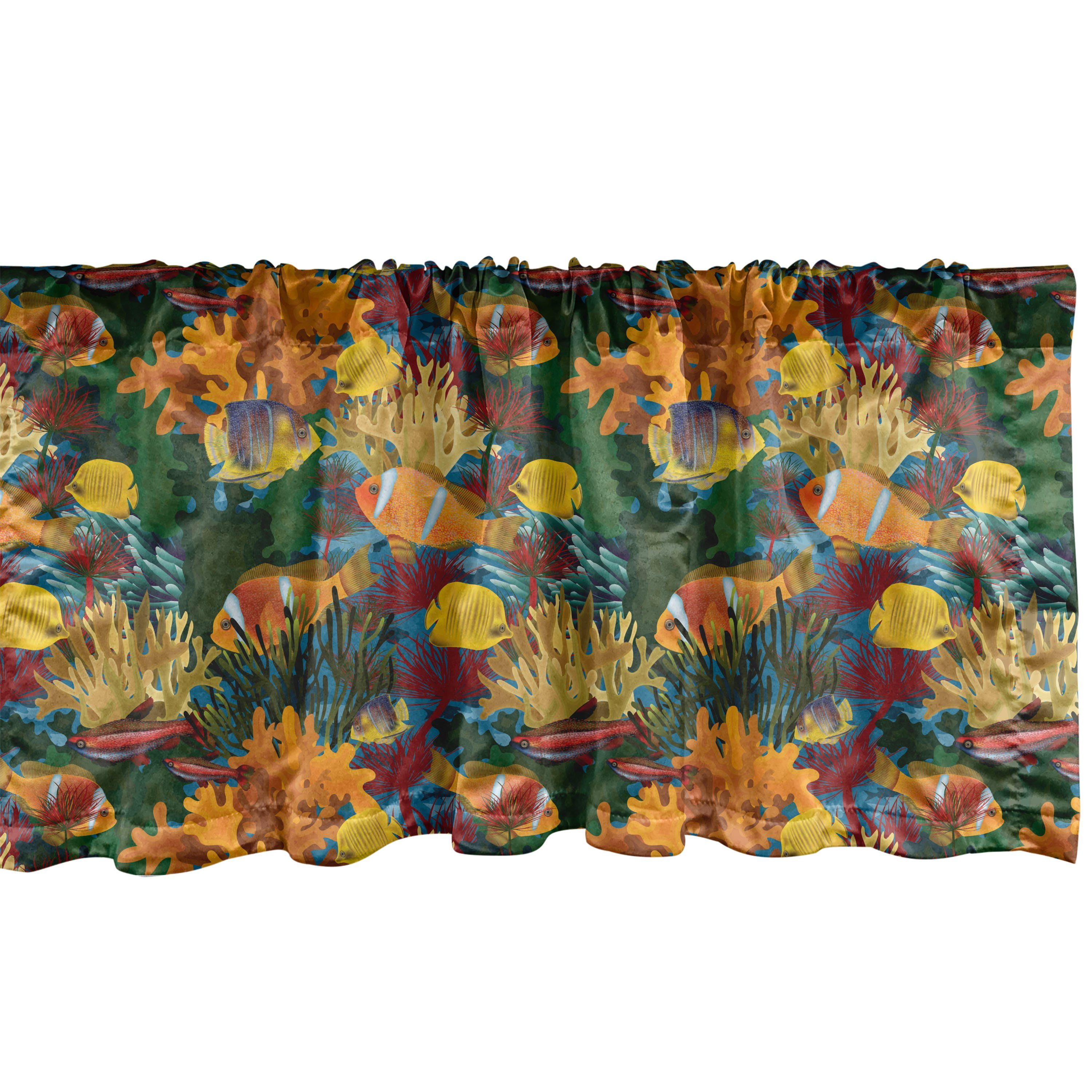 Scheibengardine Vorhang Volant für Küche Schlafzimmer Dekor mit Stangentasche, Abakuhaus, Microfaser, Clown Tropische Fische mit Reef Art