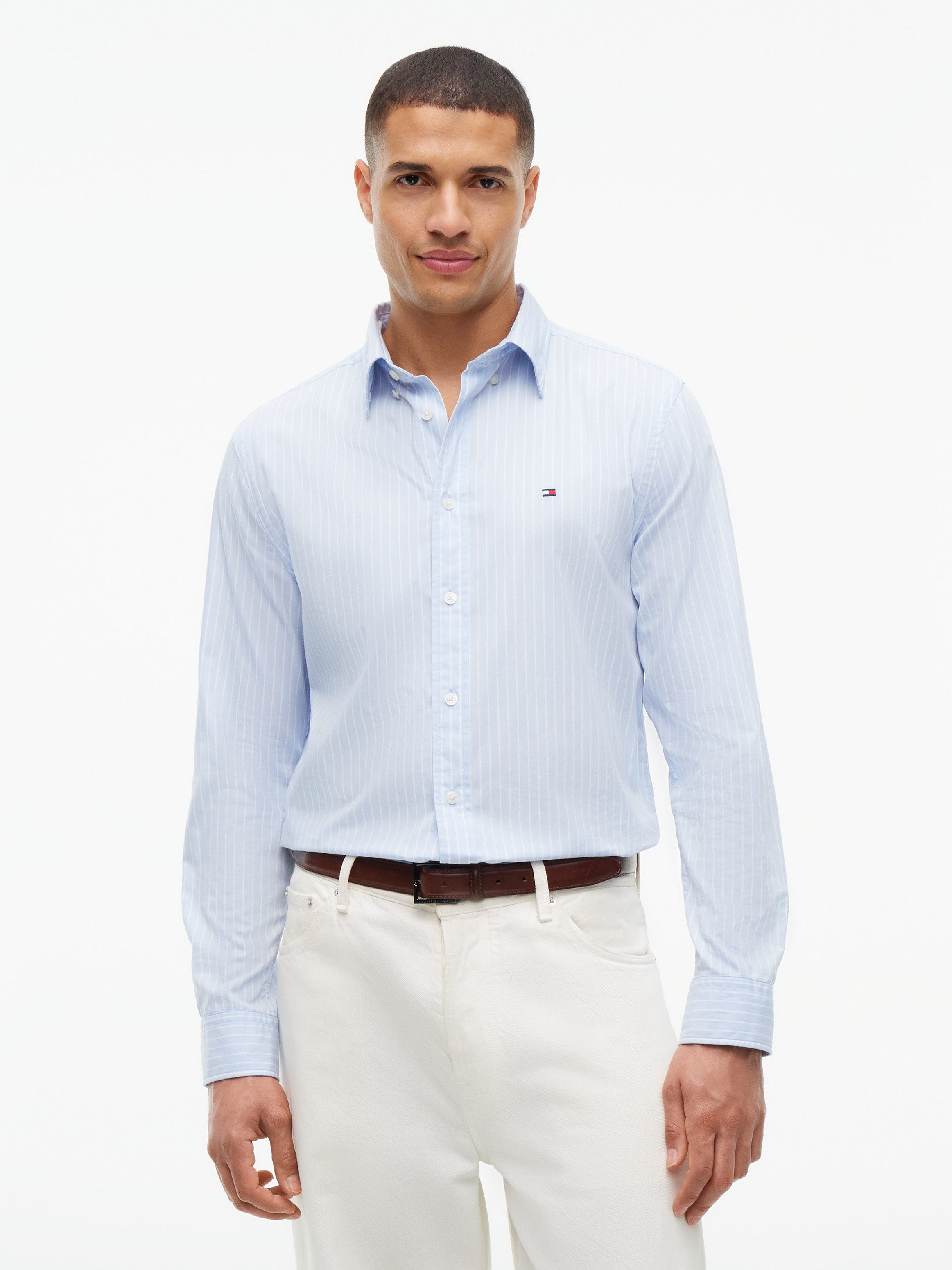 Tommy Hilfiger Langarmhemd FLEX HAIRLINE POPLIN REGULAR FIT Button-down-Kragen, gestreift