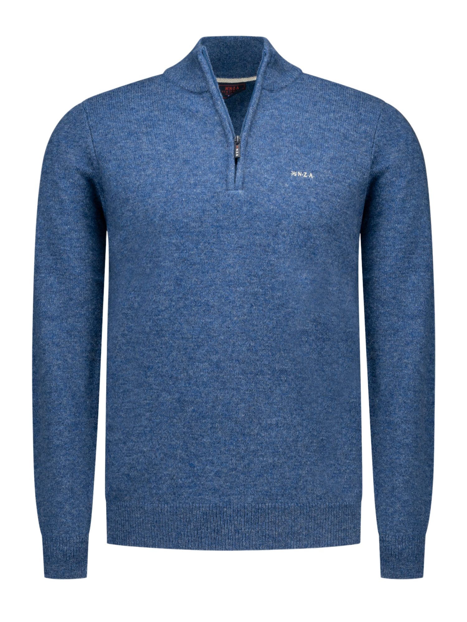 New Zealand Auckland Strickpullover NZA263 H blau,Freizeit,Wolle,Meliert,Stehkragen,Langarm,Regular Fit